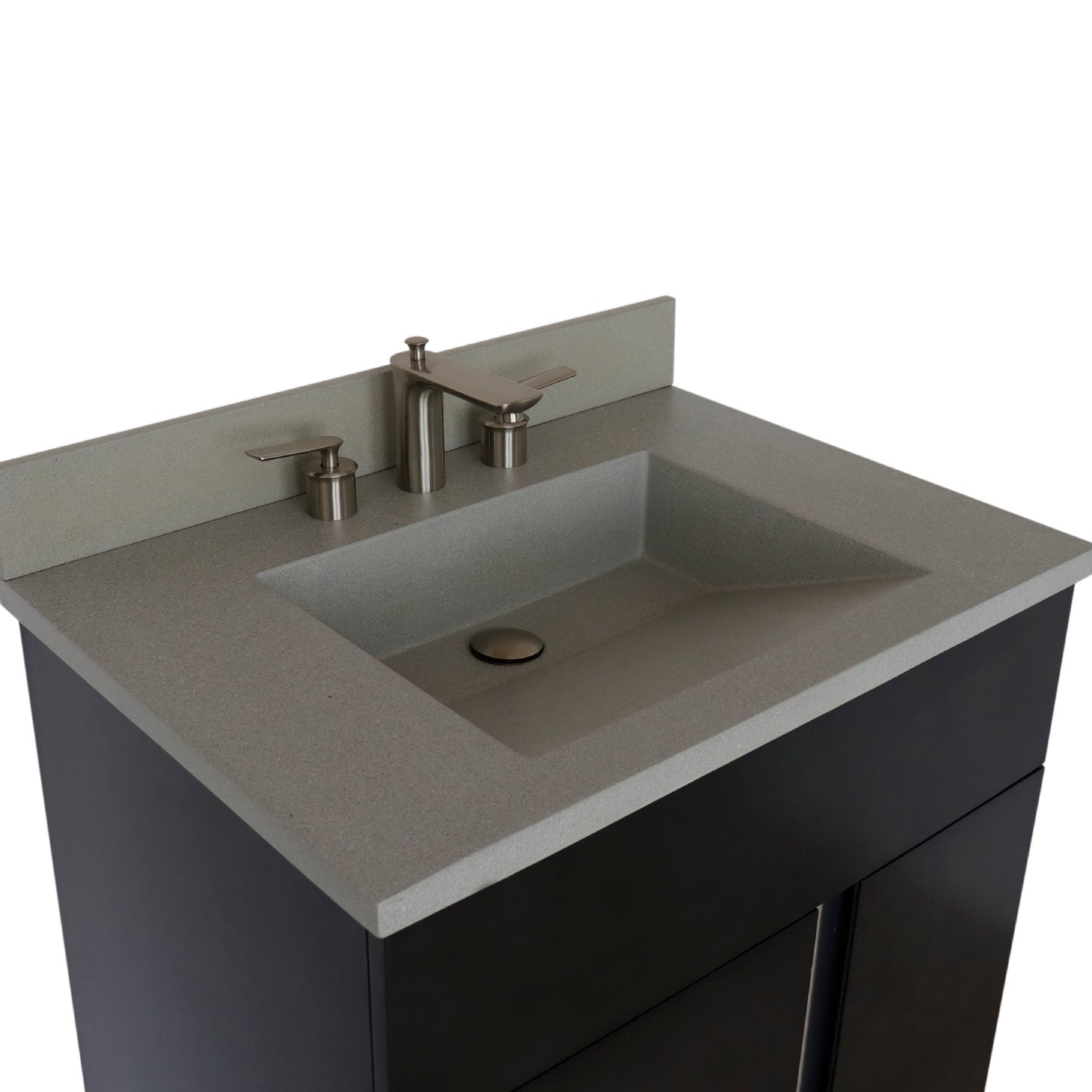 31" Single Vanity in Silvery Brown Finish with Gray Concrete Top and Rectangle Sink