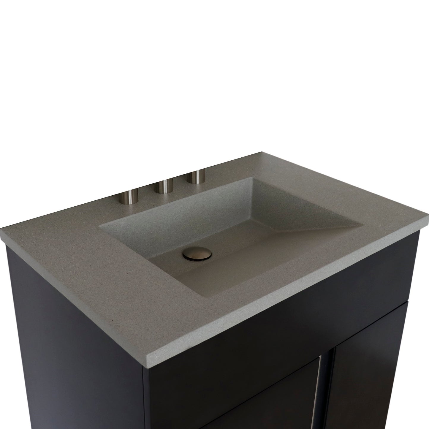 31" Single Vanity in Silvery Brown Finish with Gray Concrete Top and Rectangle Sink