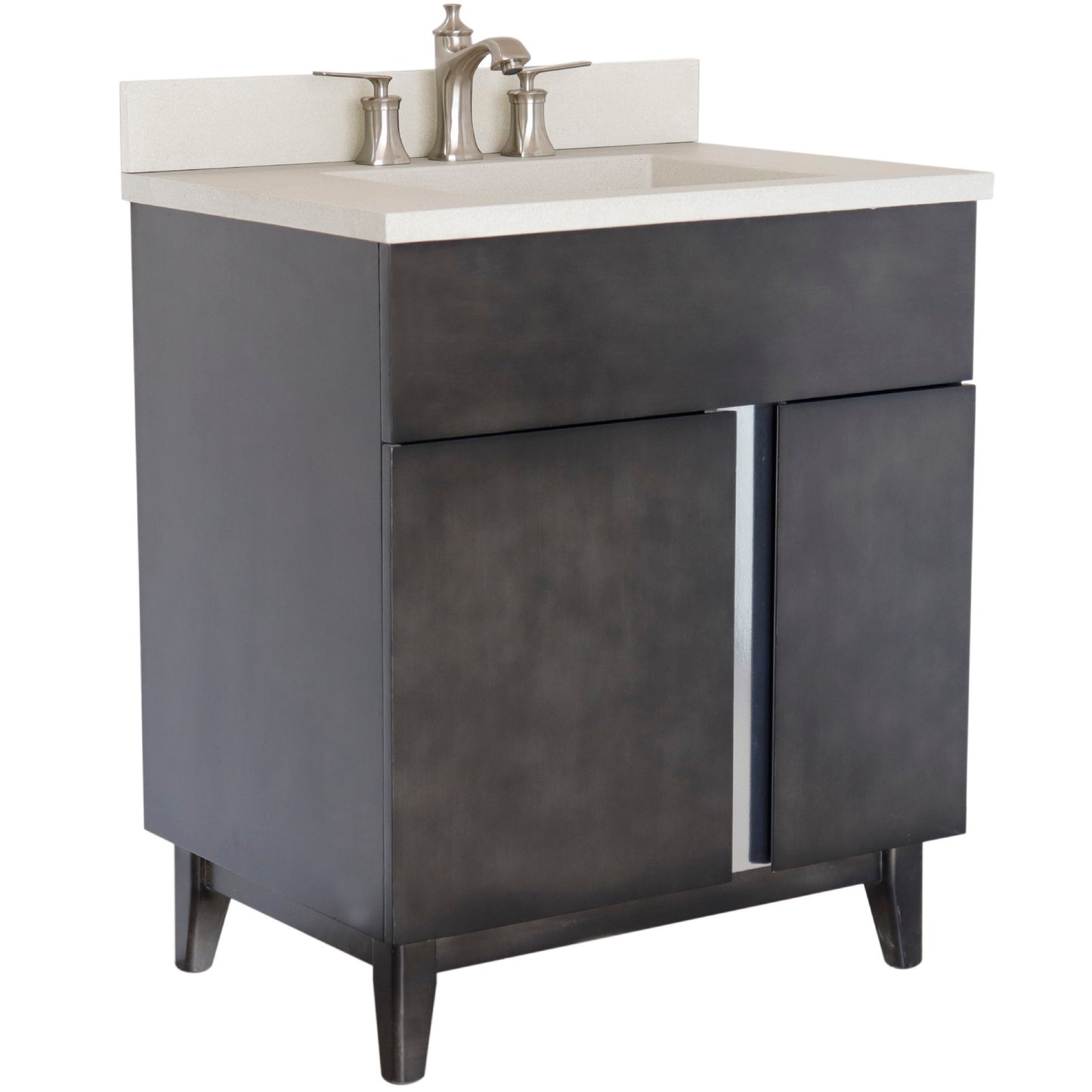 31" Single Vanity in Silvery Brown Finish with White Concrete Top and Oval Sink