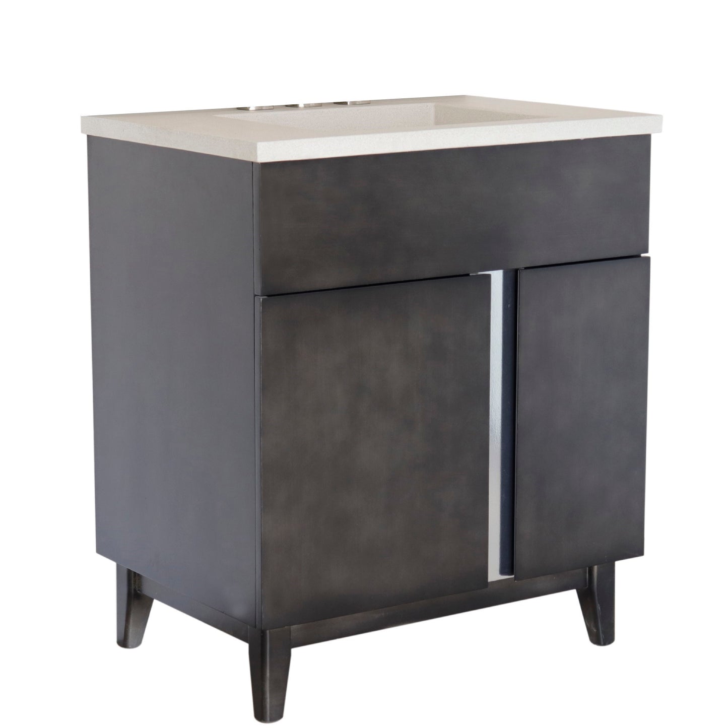 31" Single Vanity in Silvery Brown Finish with White Concrete Top and Oval Sink