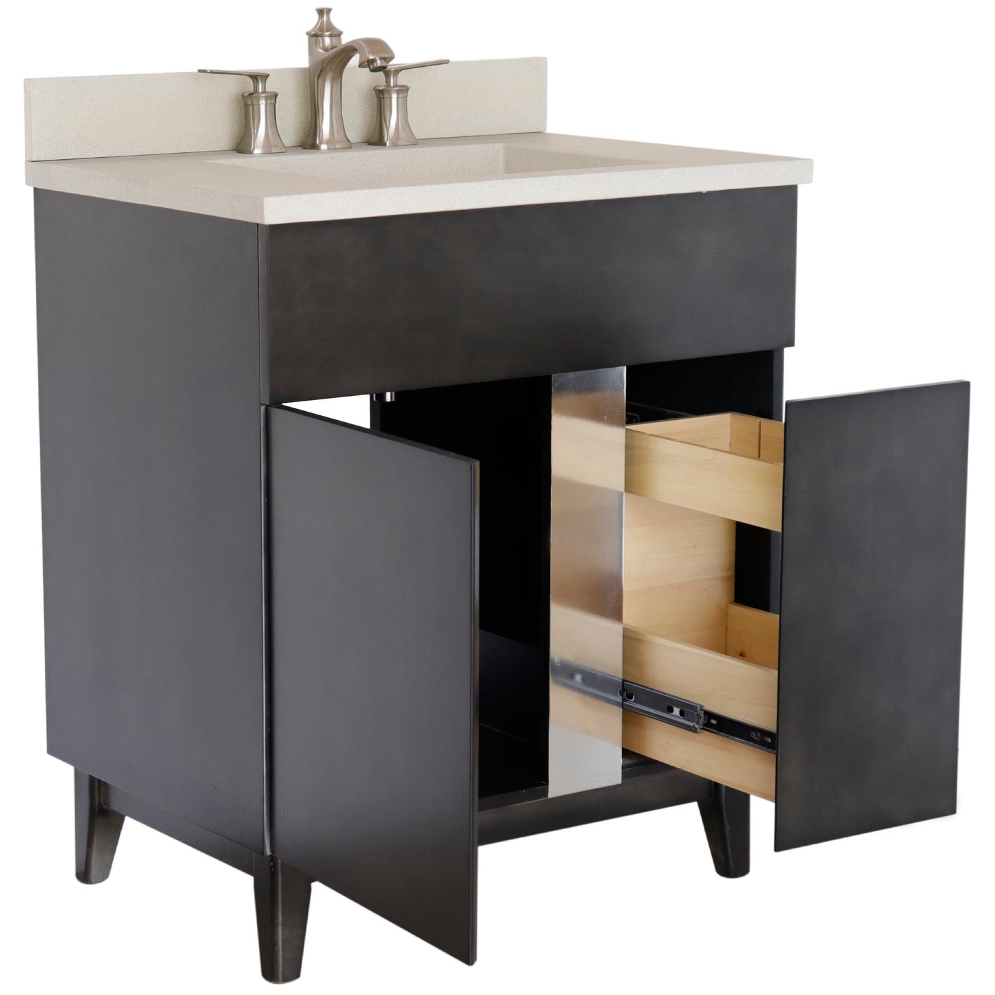 31" Single Vanity in Silvery Brown Finish with White Concrete Top and Oval Sink