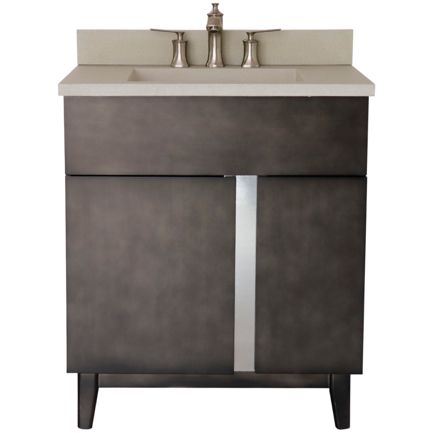 31" Single Vanity in Silvery Brown Finish with White Concrete Top and Oval Sink