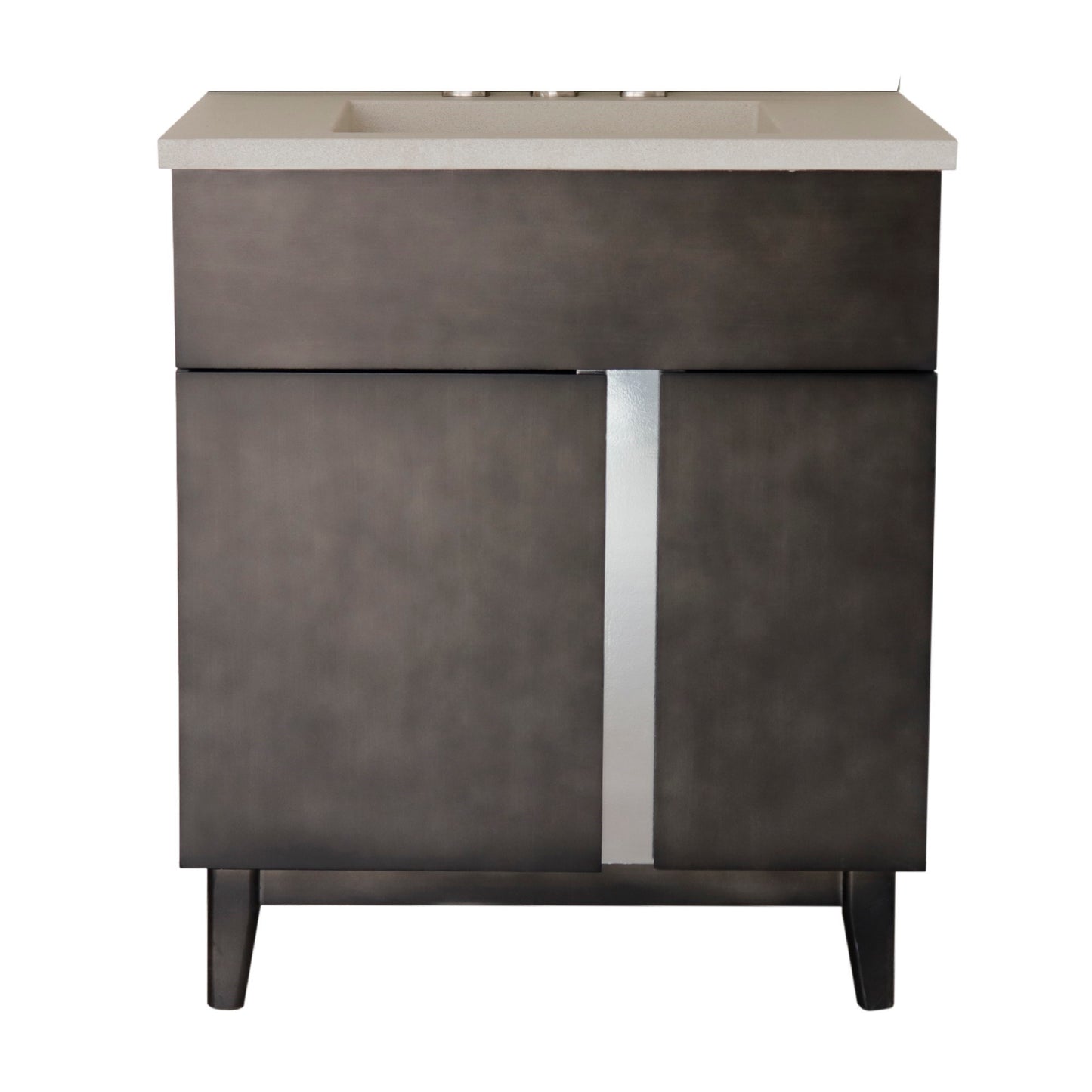 31" Single Vanity in Silvery Brown Finish with White Concrete Top and Oval Sink