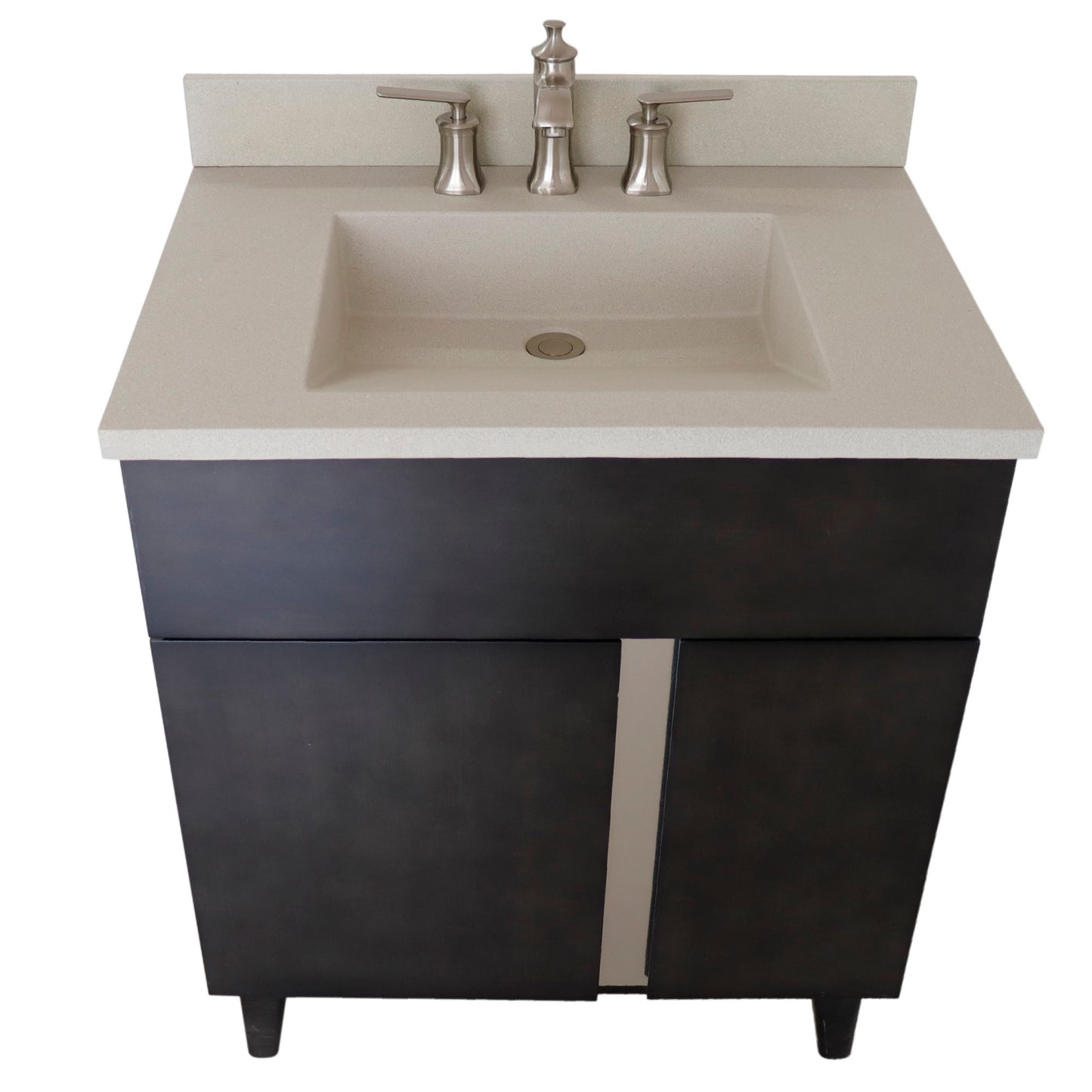 31" Single Vanity in Silvery Brown Finish with White Concrete Top and Oval Sink