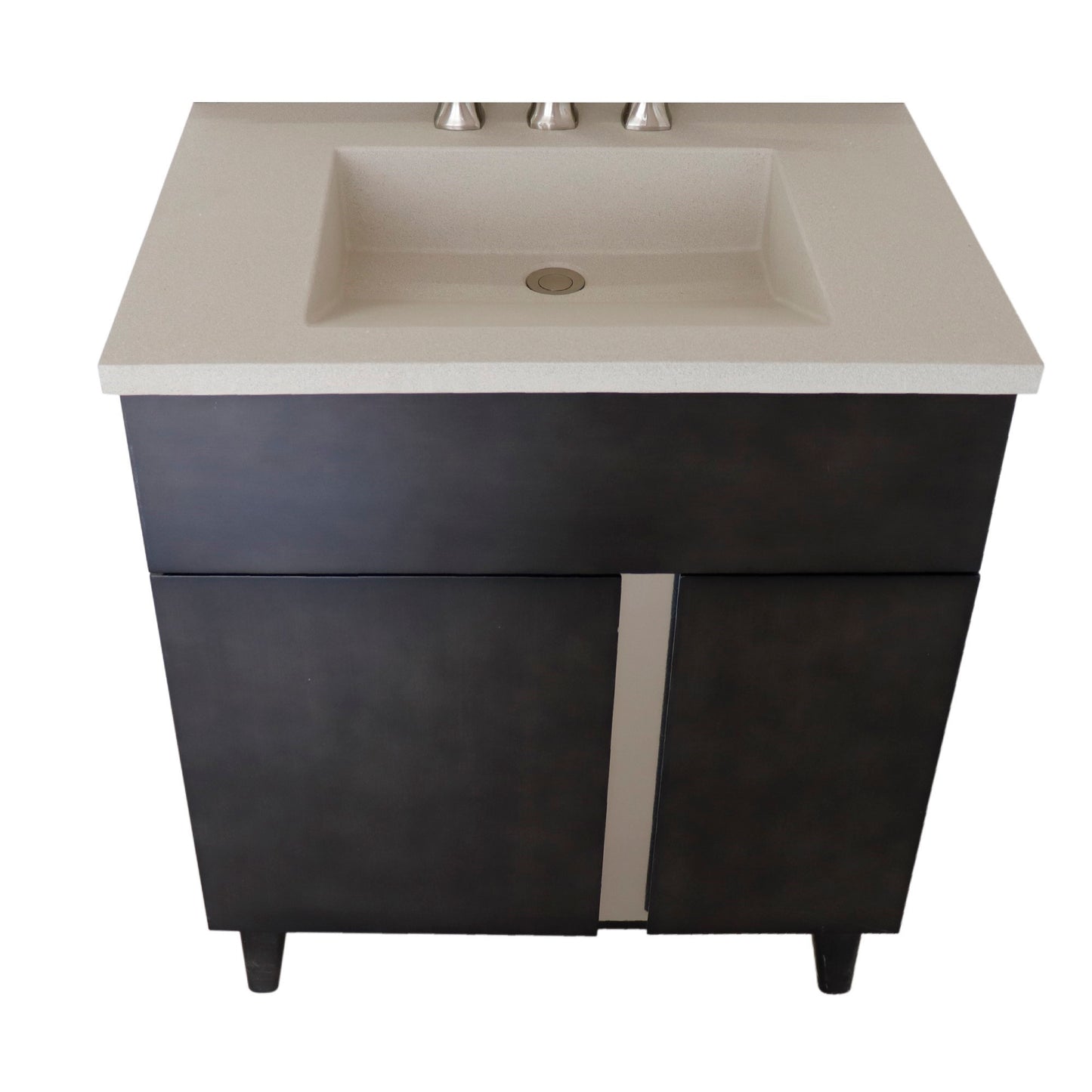 31" Single Vanity in Silvery Brown Finish with White Concrete Top and Oval Sink