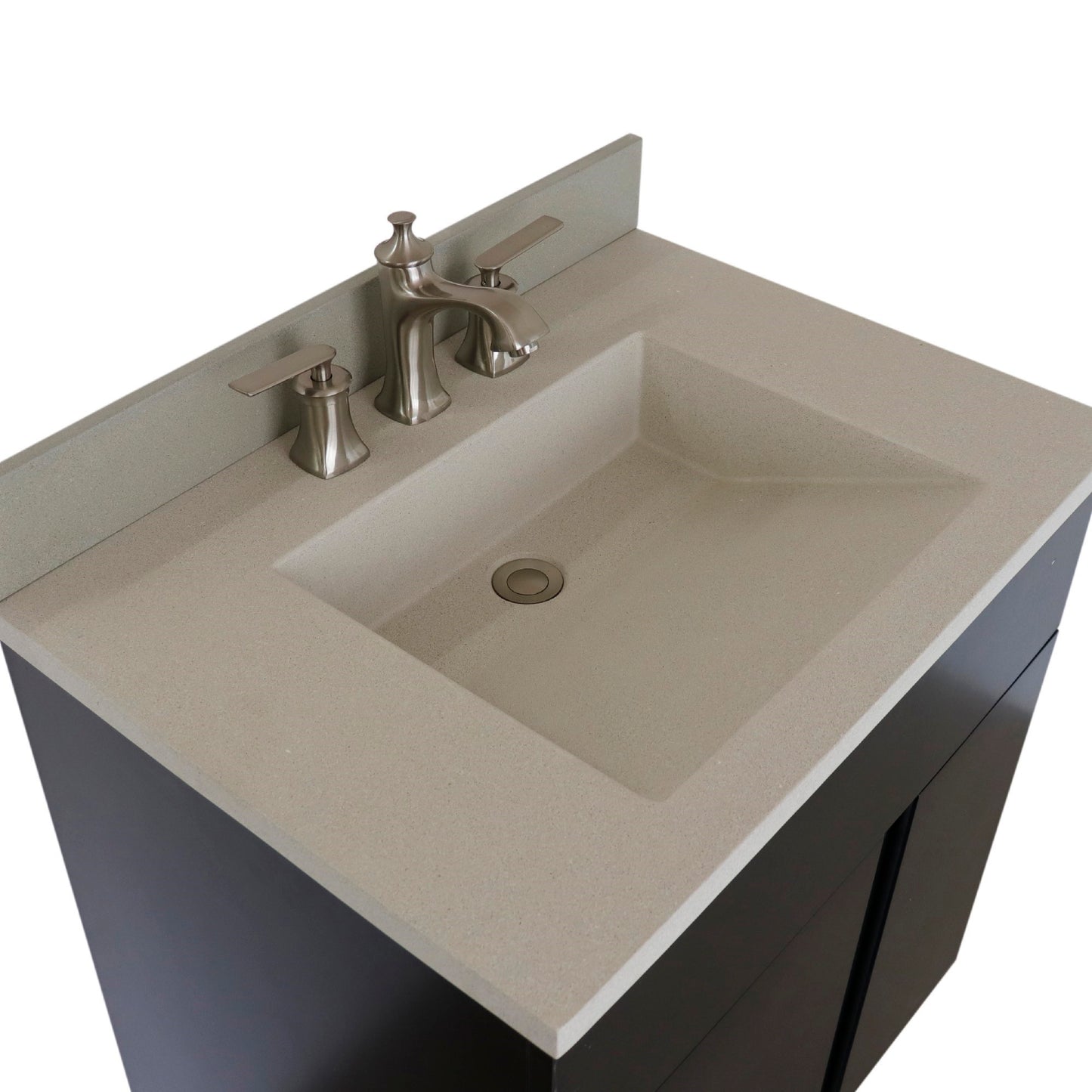 31" Single Vanity in Silvery Brown Finish with White Concrete Top and Oval Sink