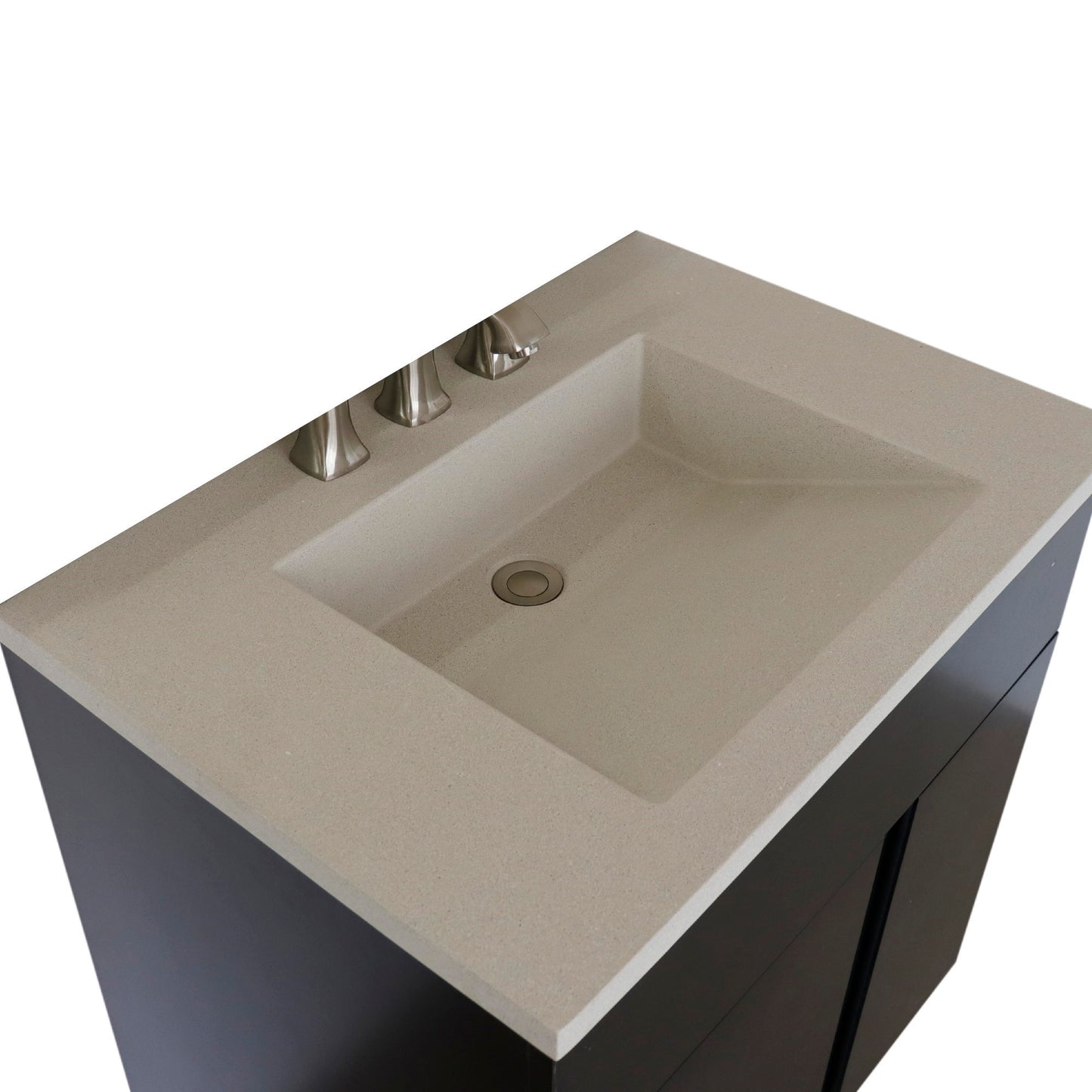 31" Single Vanity in Silvery Brown Finish with White Concrete Top and Oval Sink