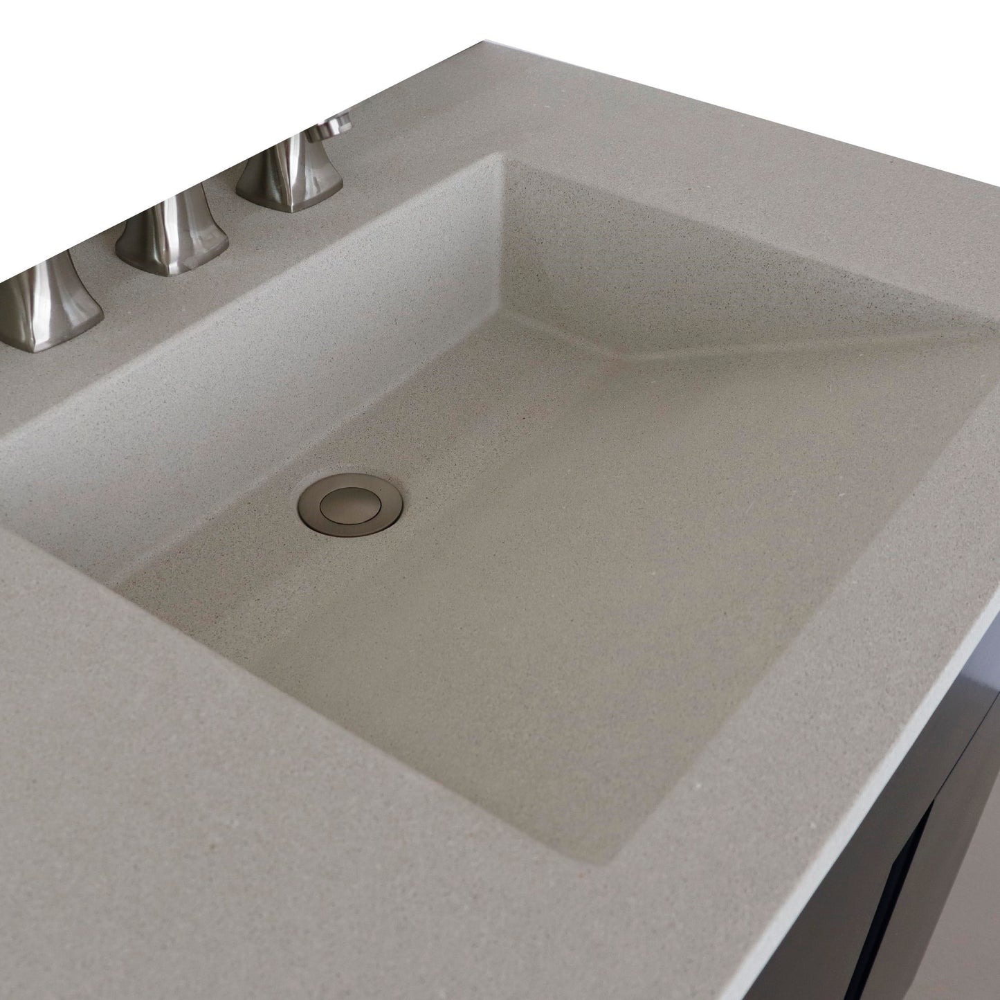 31" Single Vanity in Silvery Brown Finish with White Concrete Top and Oval Sink