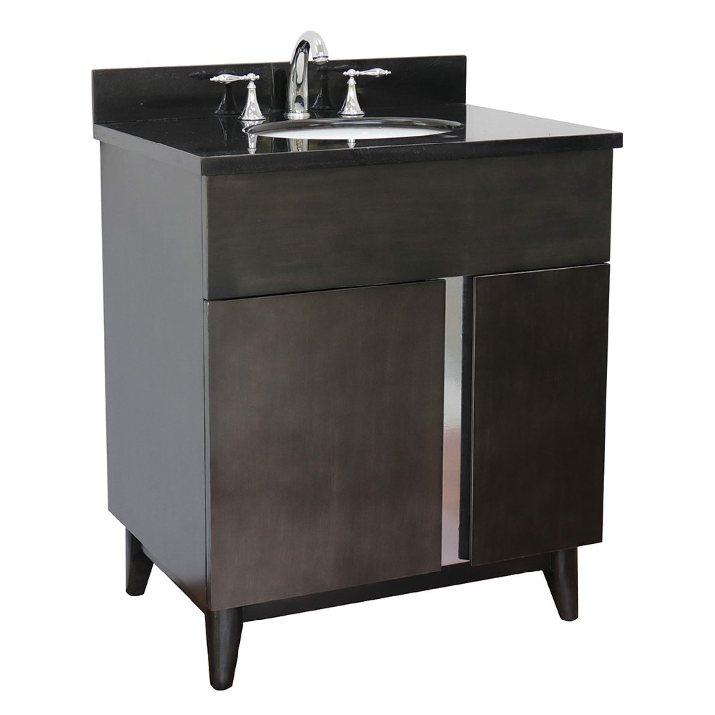 31" Single vanity in Silvery Brown finish with Black Galaxy top and oval sink