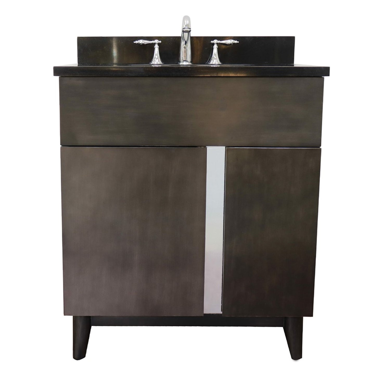 31" Single vanity in Silvery Brown finish with Black Galaxy top and oval sink