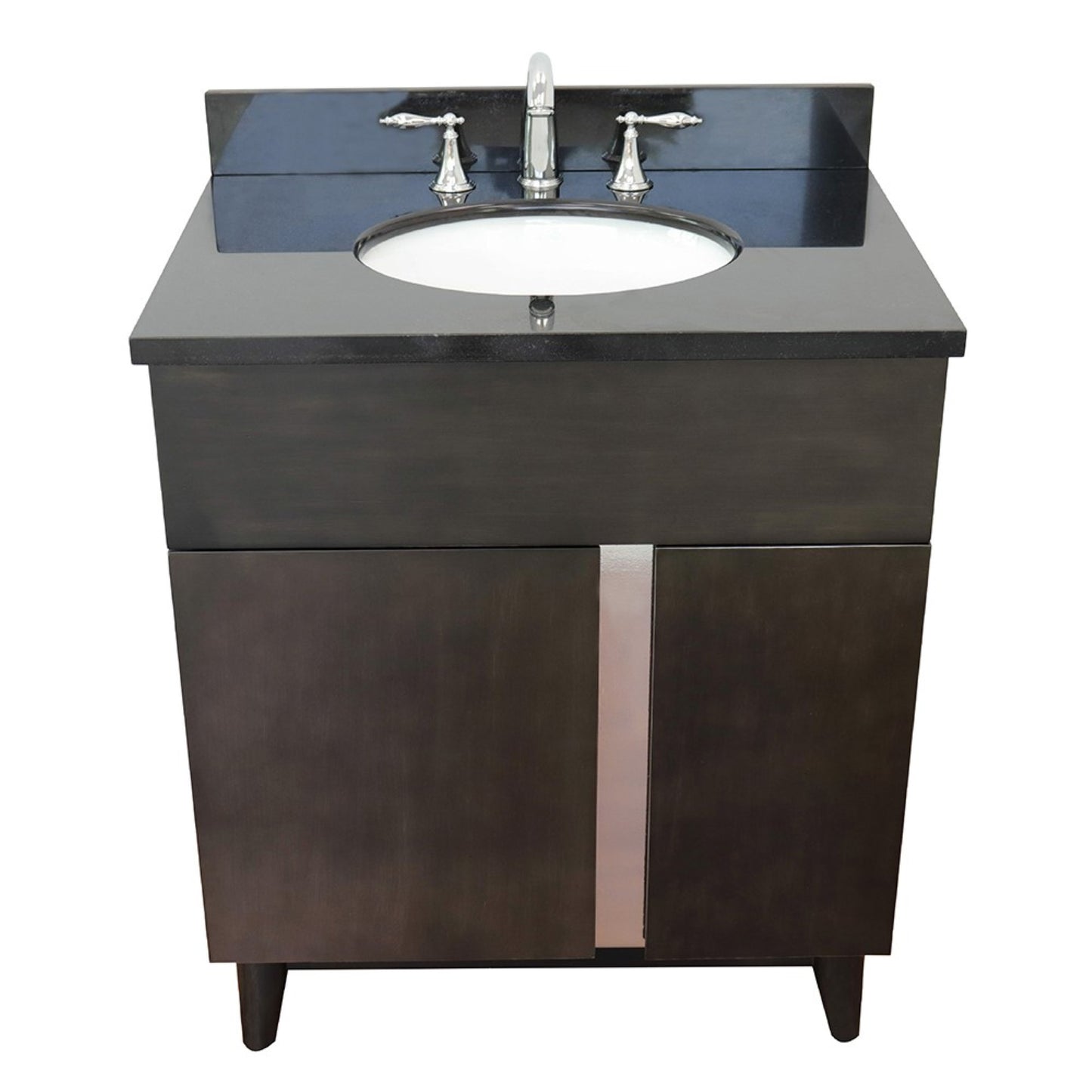31" Single vanity in Silvery Brown finish with Black Galaxy top and oval sink