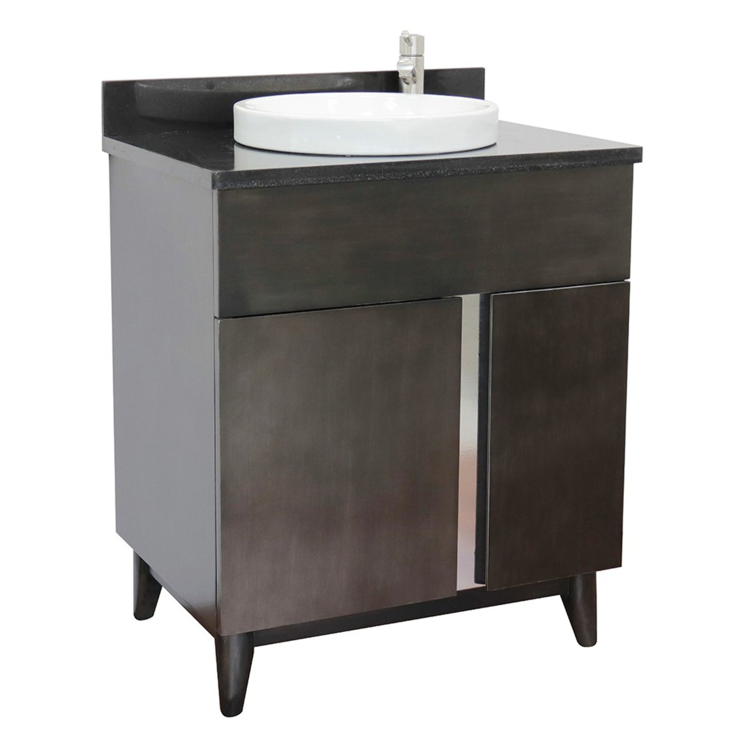 31" Single vanity in Silvery Brown finish with Black Galaxy top and round sink