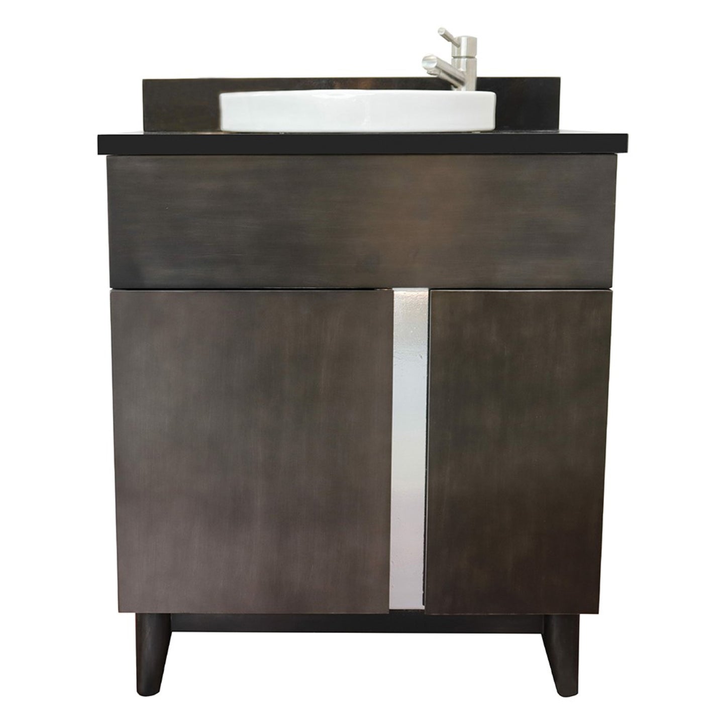 31" Single vanity in Silvery Brown finish with Black Galaxy top and round sink