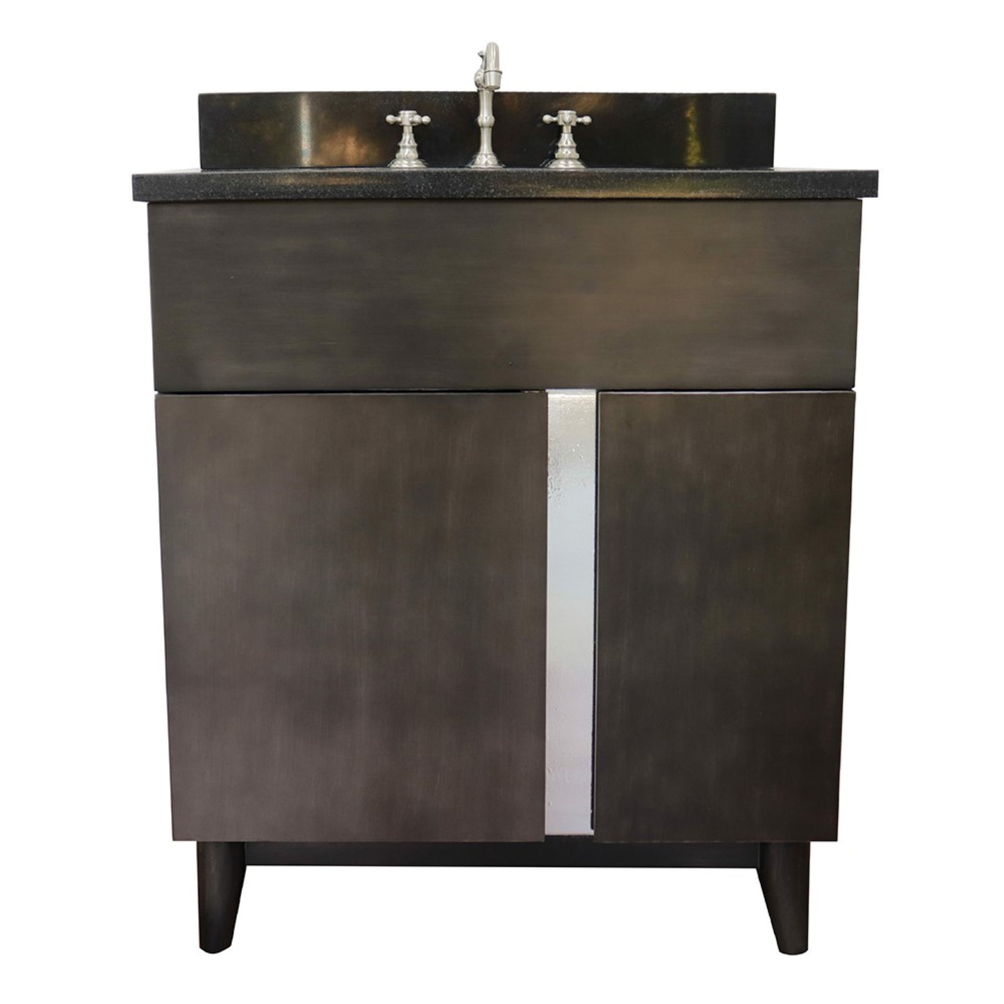 31" Single vanity in Silvery Brown finish with Black Galaxy top and rectangle sink