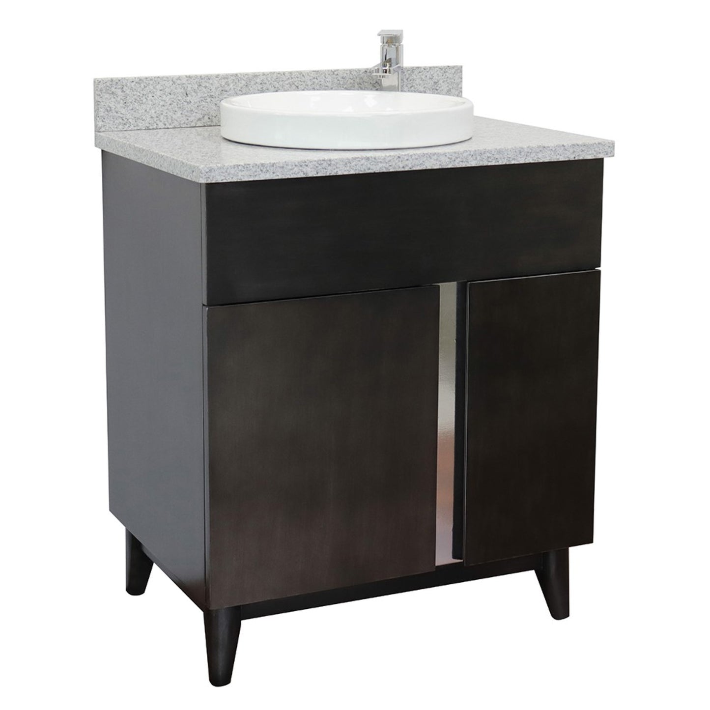 31" Single vanity in Silvery Brown finish with Gray granite top and round sink