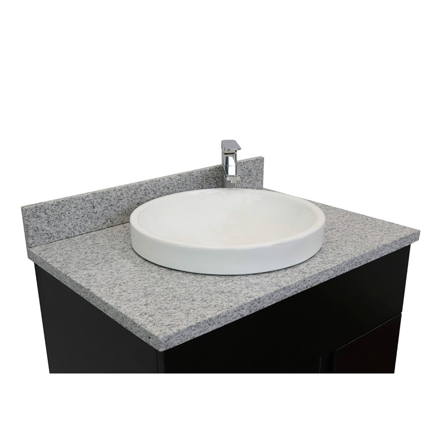 31" Single vanity in Silvery Brown finish with Gray granite top and round sink
