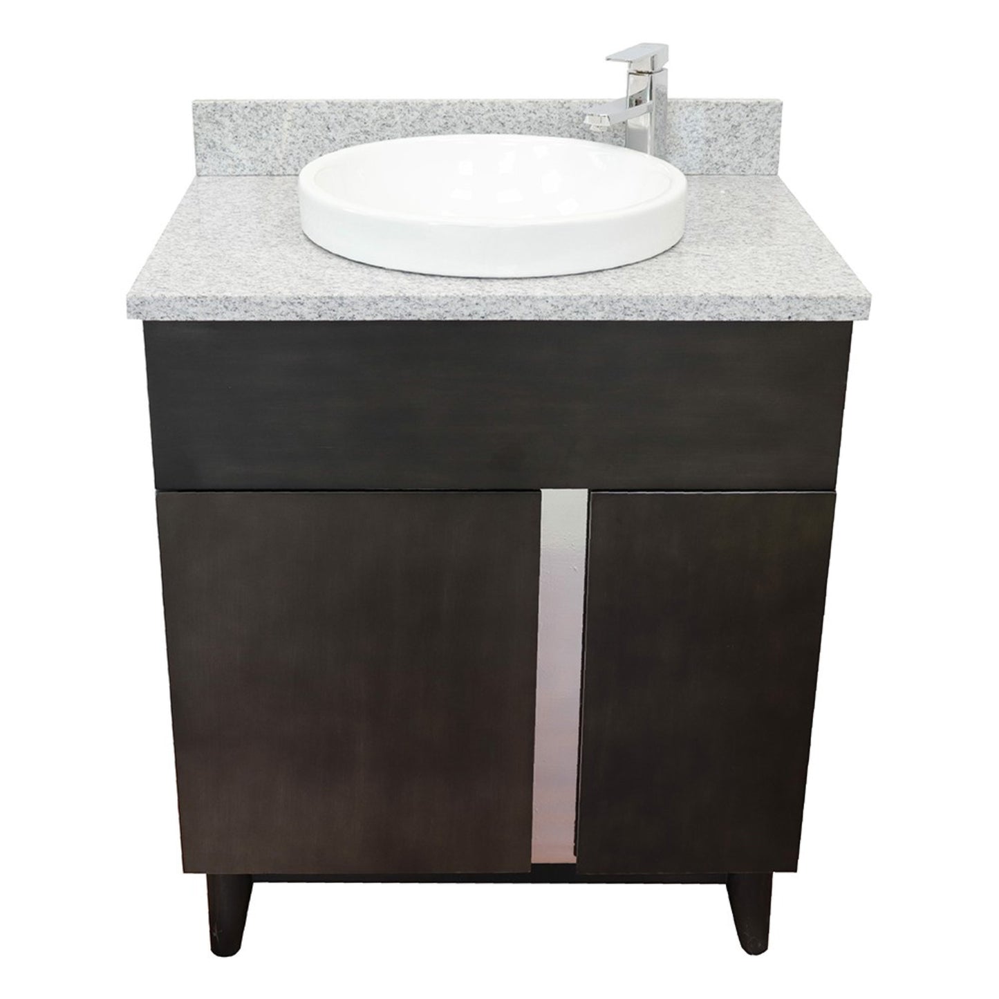 31" Single vanity in Silvery Brown finish with Gray granite top and round sink