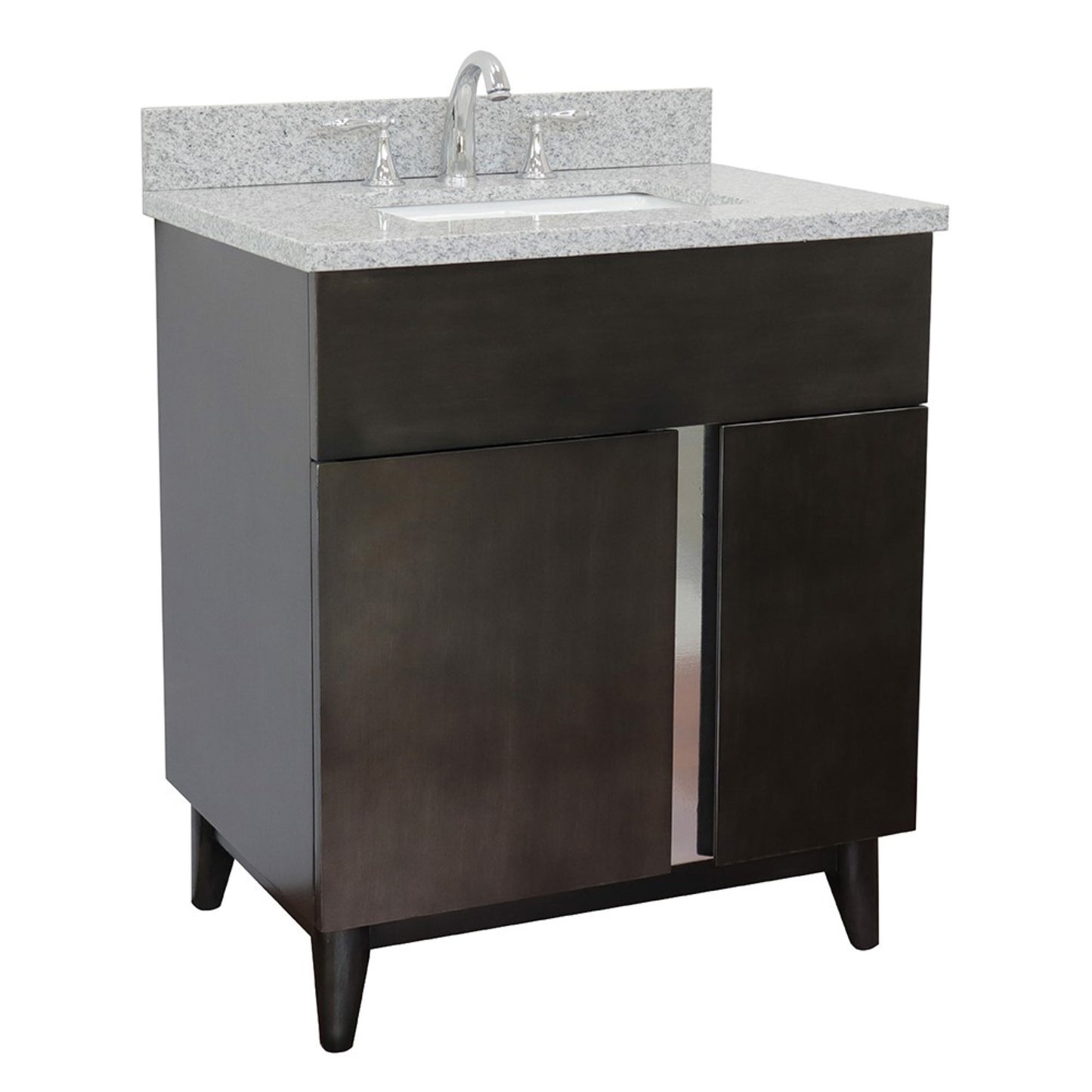 31" Single vanity in Silvery Brown finish with Gray granite top and rectangle sink