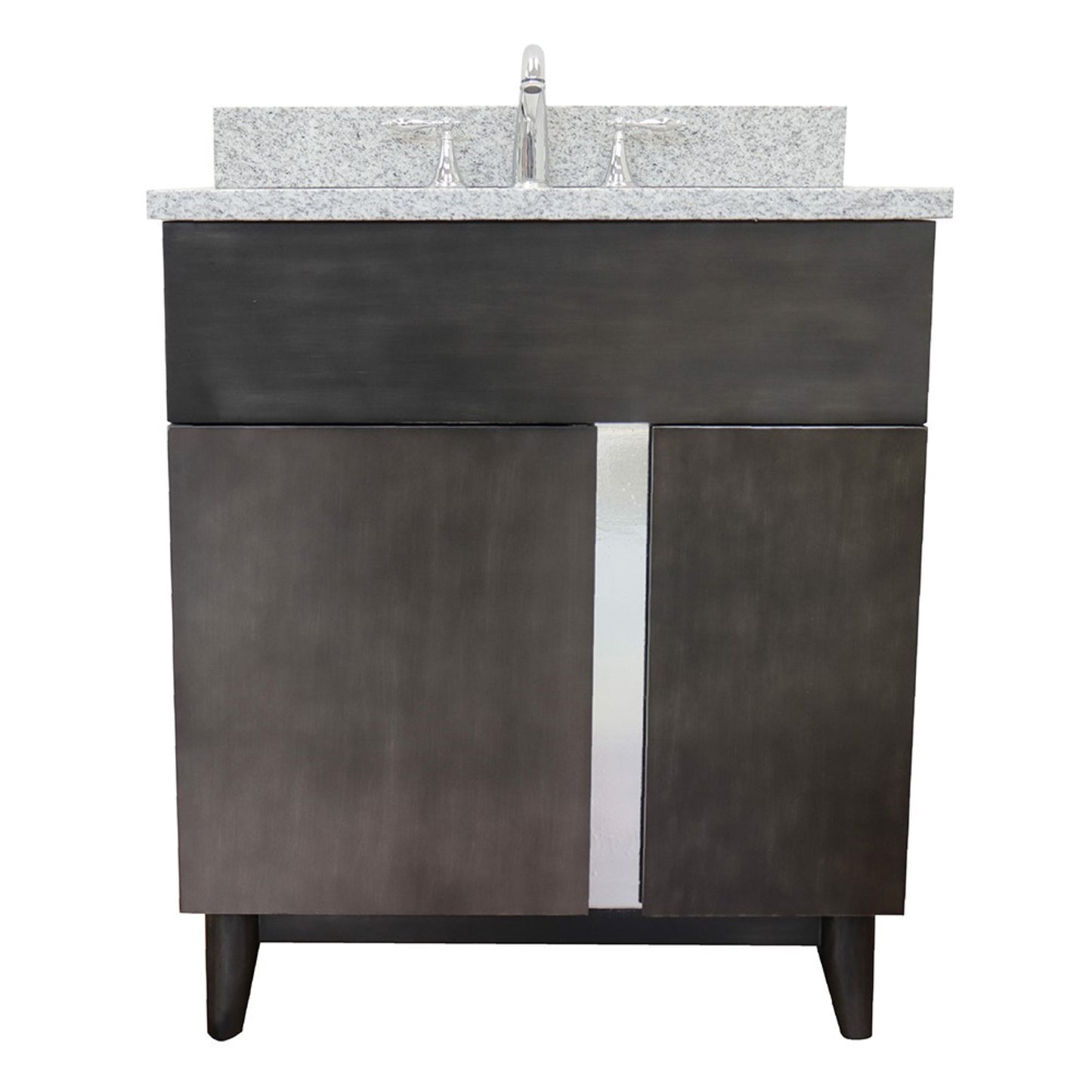 31" Single vanity in Silvery Brown finish with Gray granite top and rectangle sink