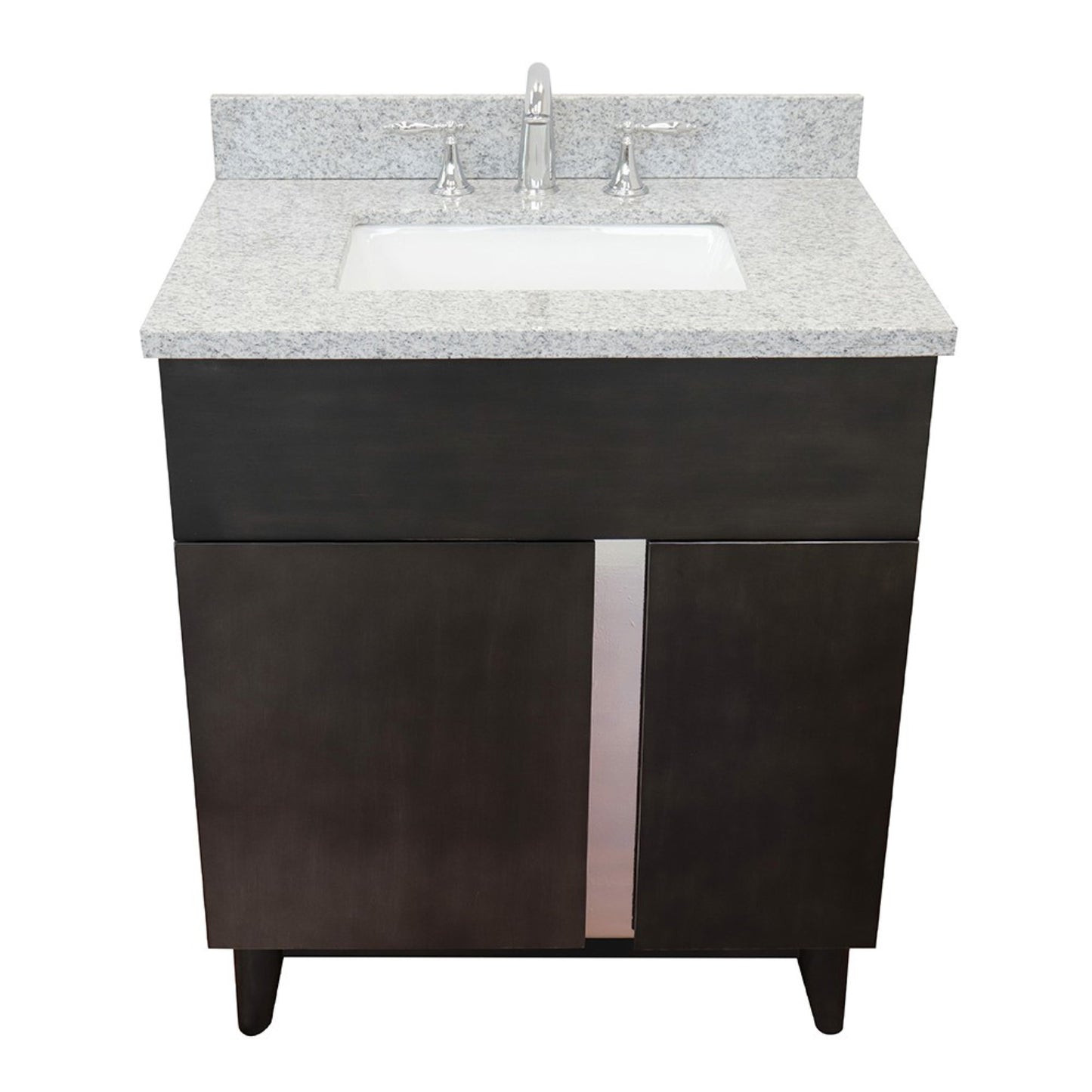 31" Single vanity in Silvery Brown finish with Gray granite top and rectangle sink
