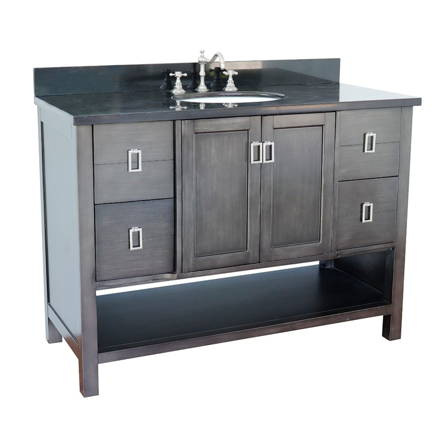 49" Single vanity in Silvery Brown finish with Black Galaxy top and oval sink