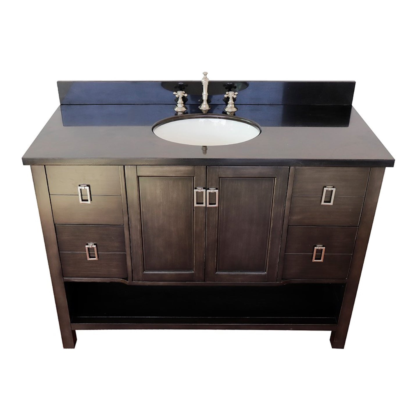 49" Single vanity in Silvery Brown finish with Black Galaxy top and oval sink