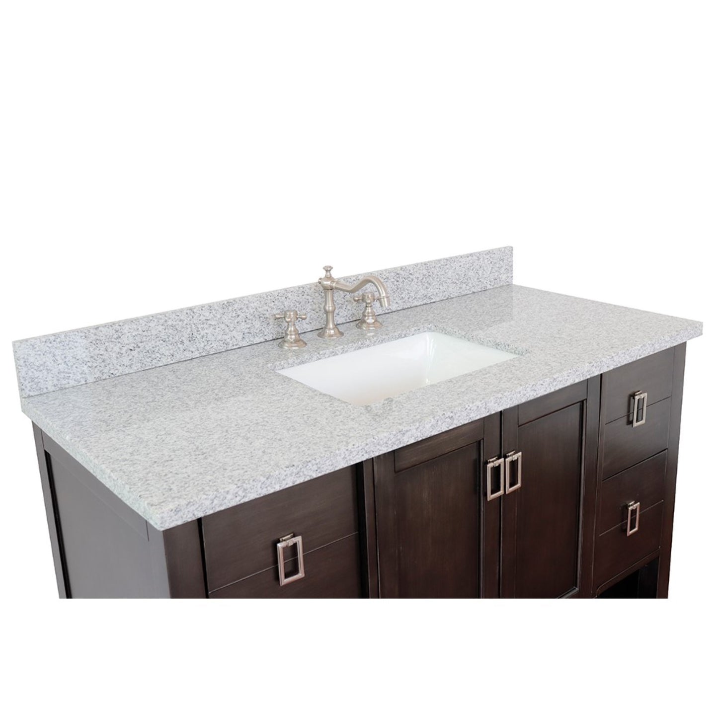 49" Single vanity in Silvery Brown finish with Gray granite top and rectangle sink