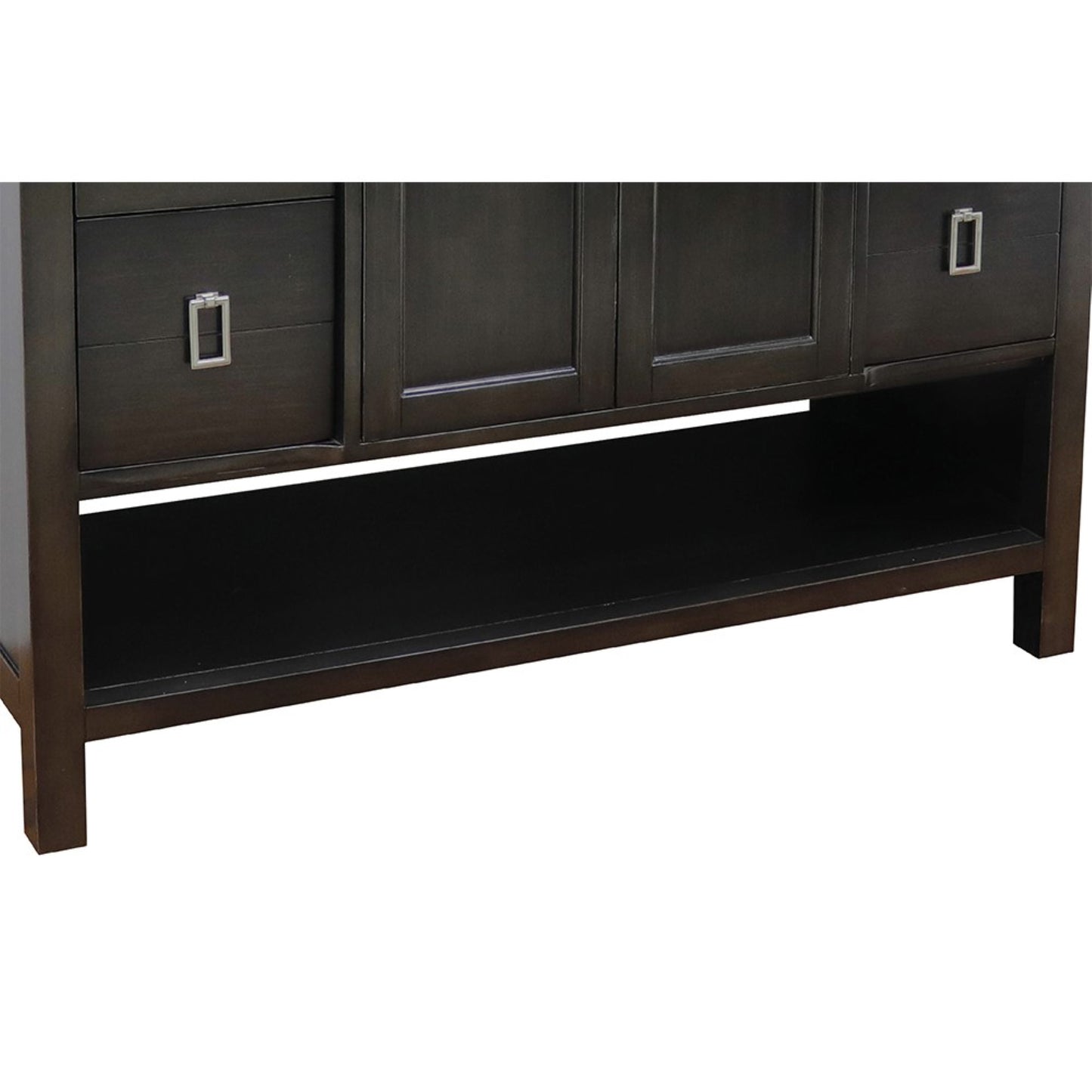 49" Single vanity in Silvery Brown finish with White engineered stone top and round sink