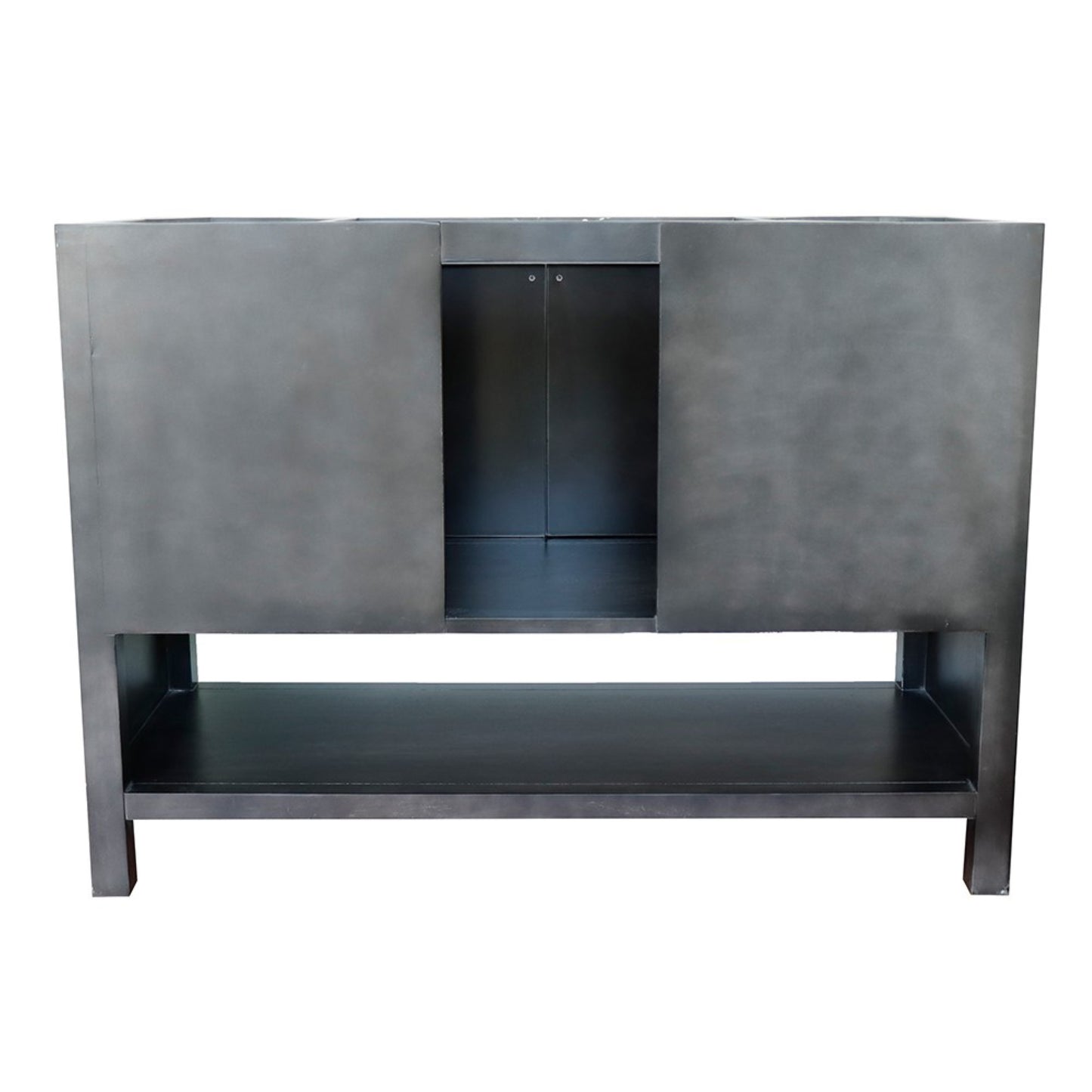 49" Single vanity in Silvery Brown finish with White engineered stone top and round sink