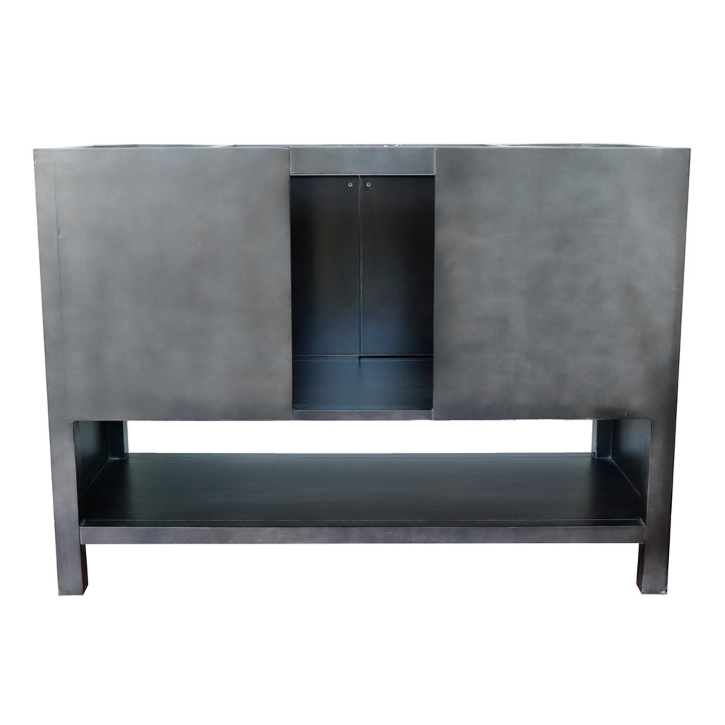 49" Single vanity in Silvery Brown finish with White engineered stone top and rectangle sink