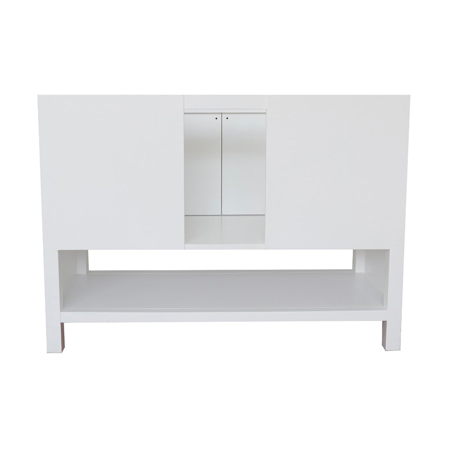 49" Single vanity in White finish with Black Galaxy top and round sink