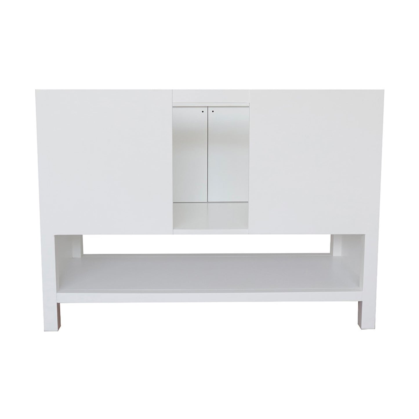 49" Single vanity in White finish with Black Galaxy top and rectangle sink