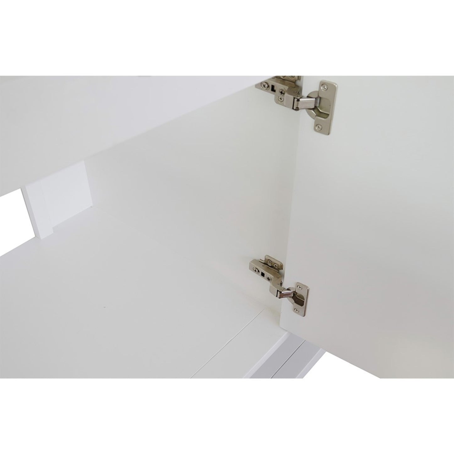 49" Single vanity in White finish with Black Galaxy top and rectangle sink