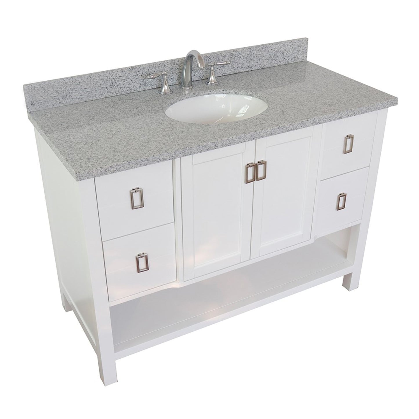 49" Single vanity in White finish with Gray granite top and oval sink