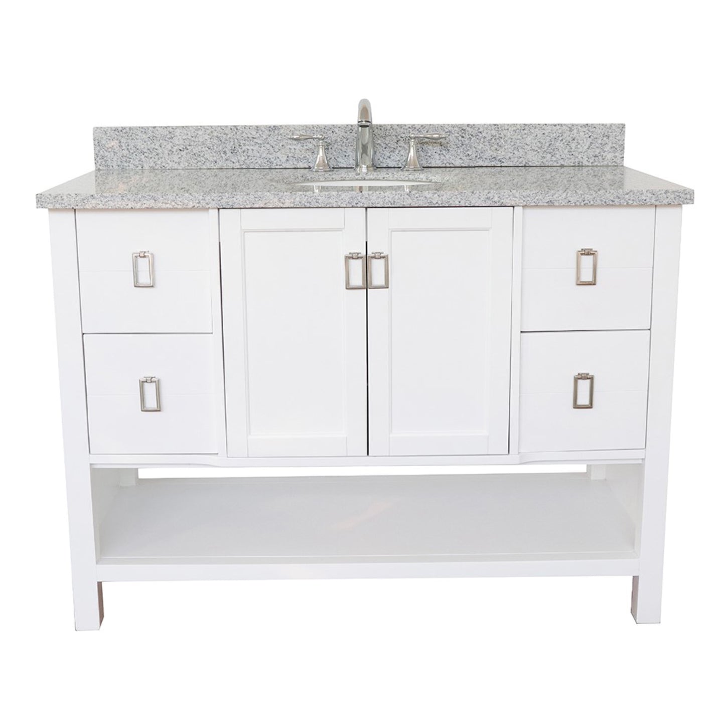 49" Single vanity in White finish with Gray granite top and oval sink