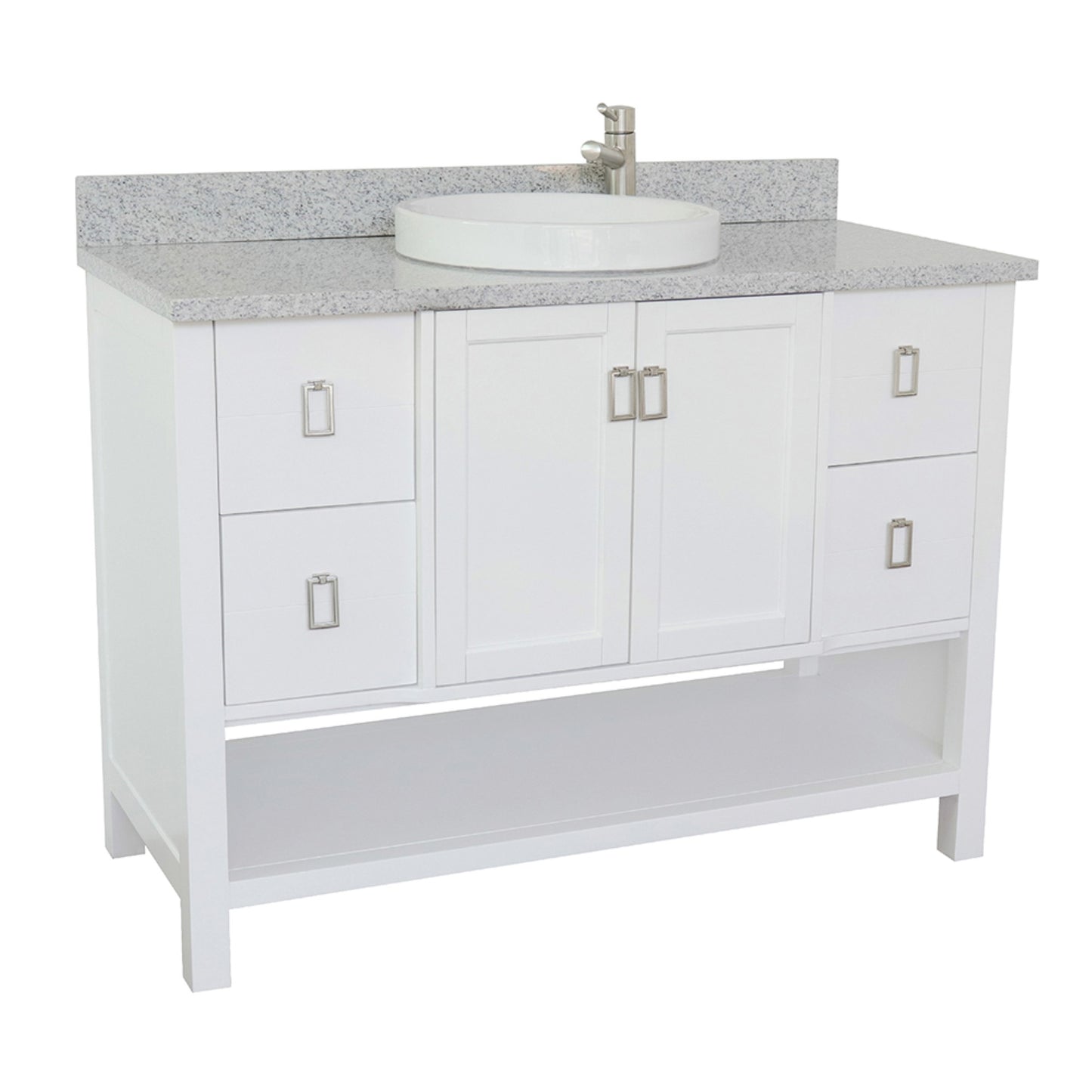 49" Single vanity in White finish with Gray granite top and round sink