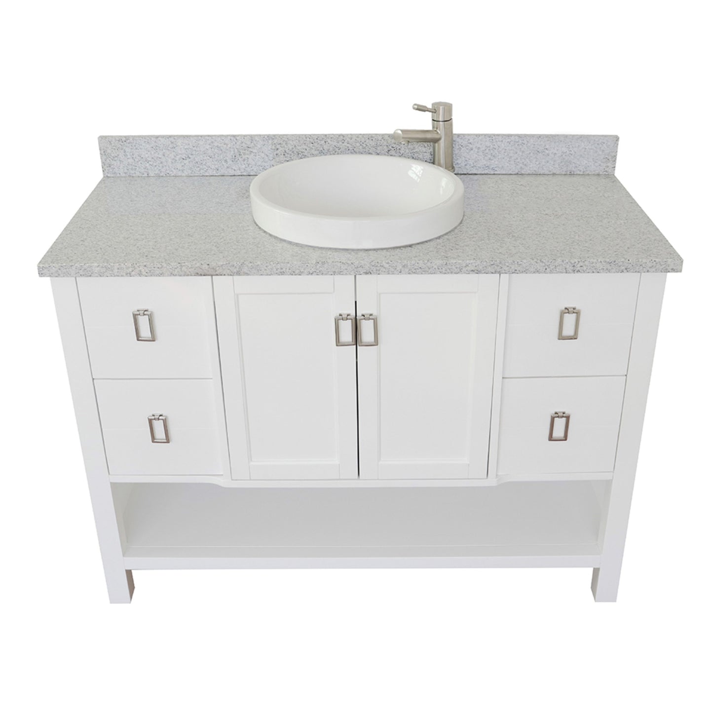 49" Single vanity in White finish with Gray granite top and round sink