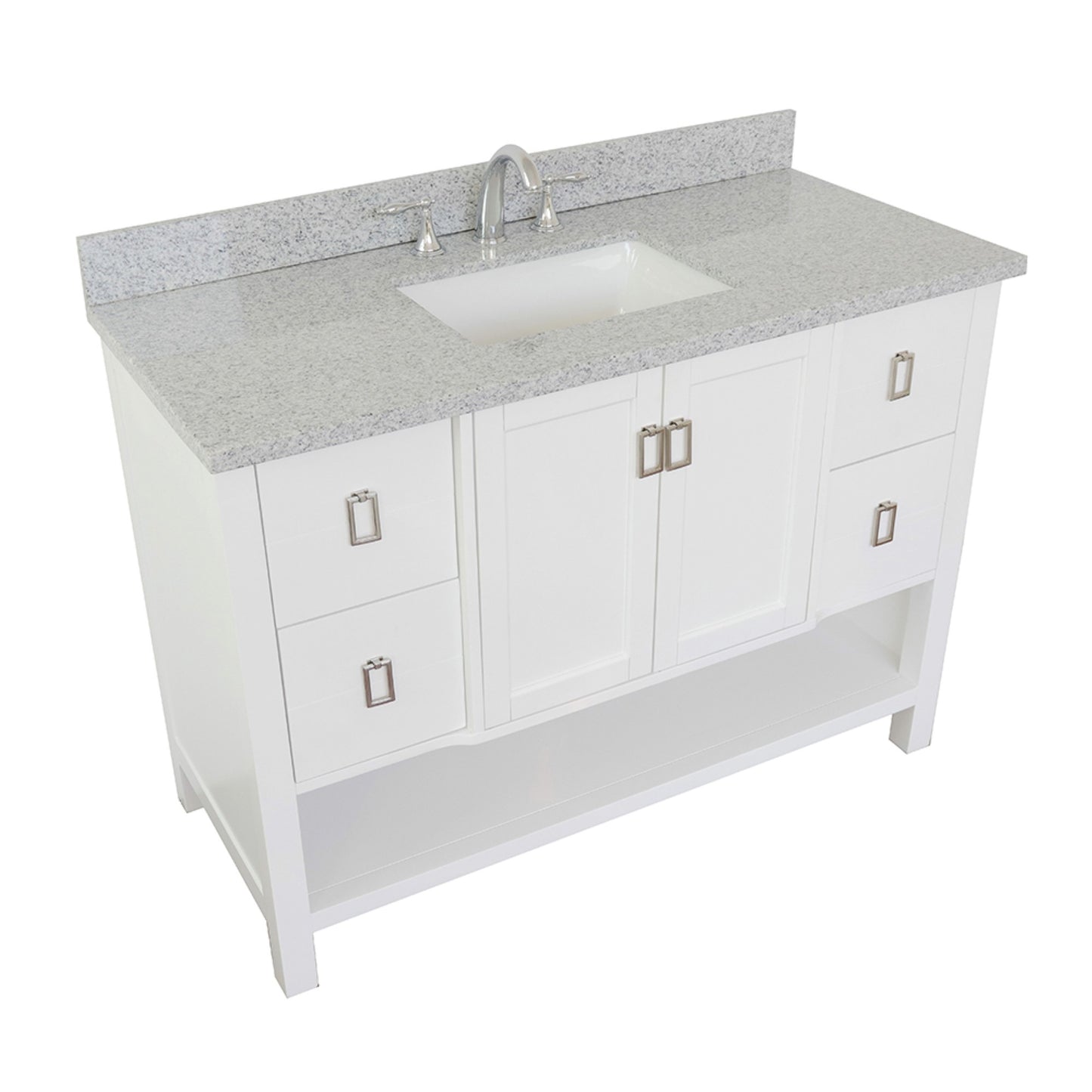 49" Single vanity in White finish with Gray granite top and rectangle sink