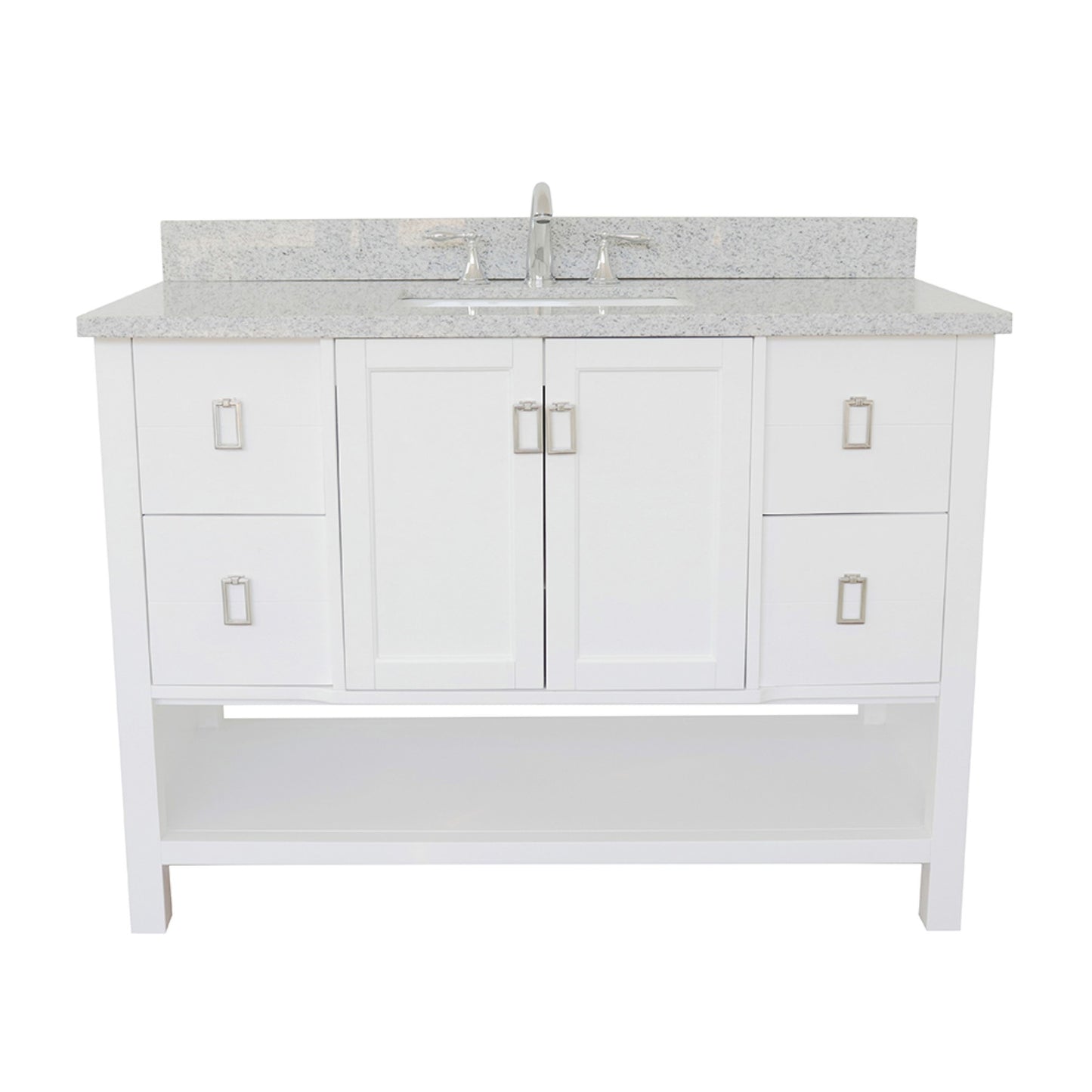 49" Single vanity in White finish with Gray granite top and rectangle sink