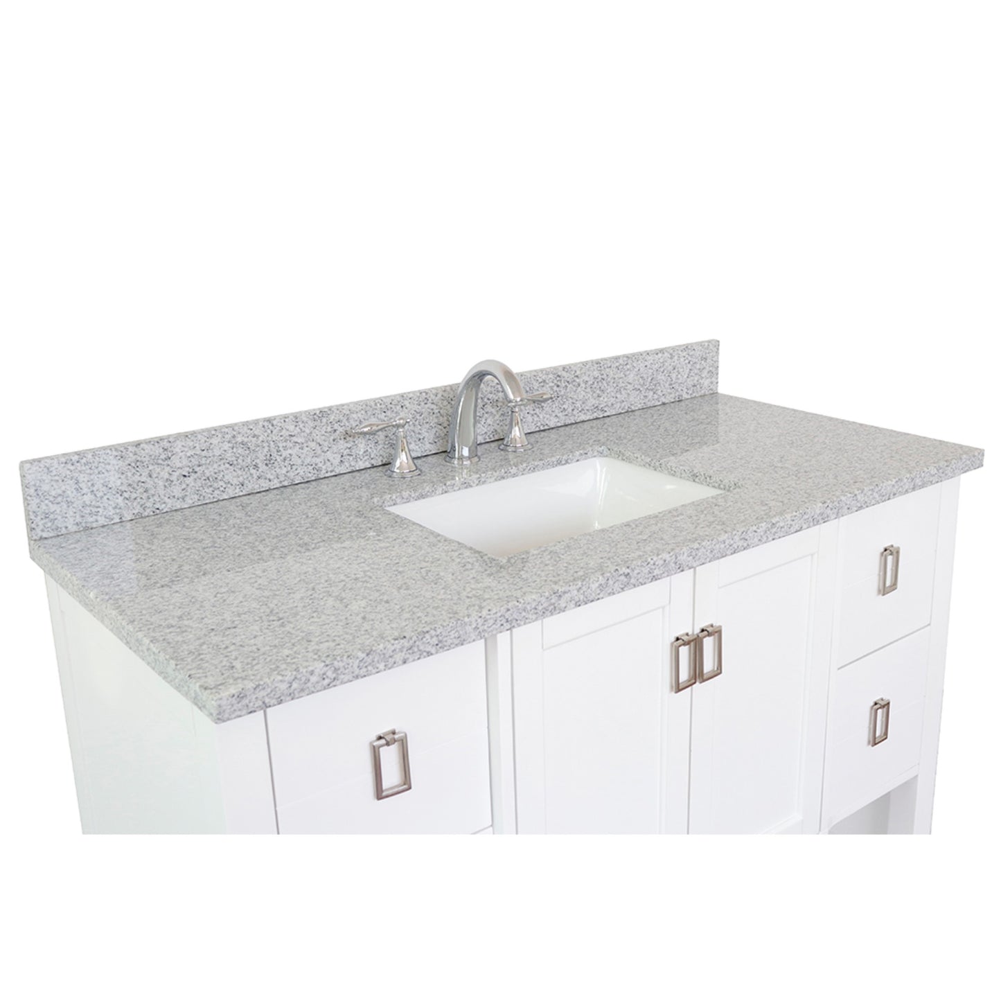 49" Single vanity in White finish with Gray granite top and rectangle sink