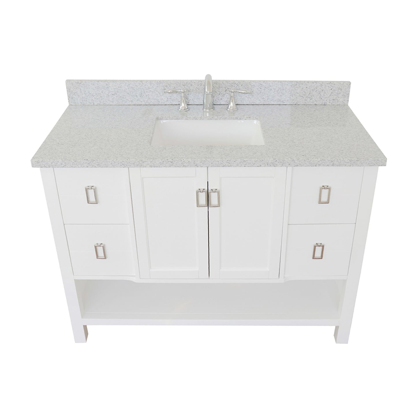 49" Single vanity in White finish with Gray granite top and rectangle sink
