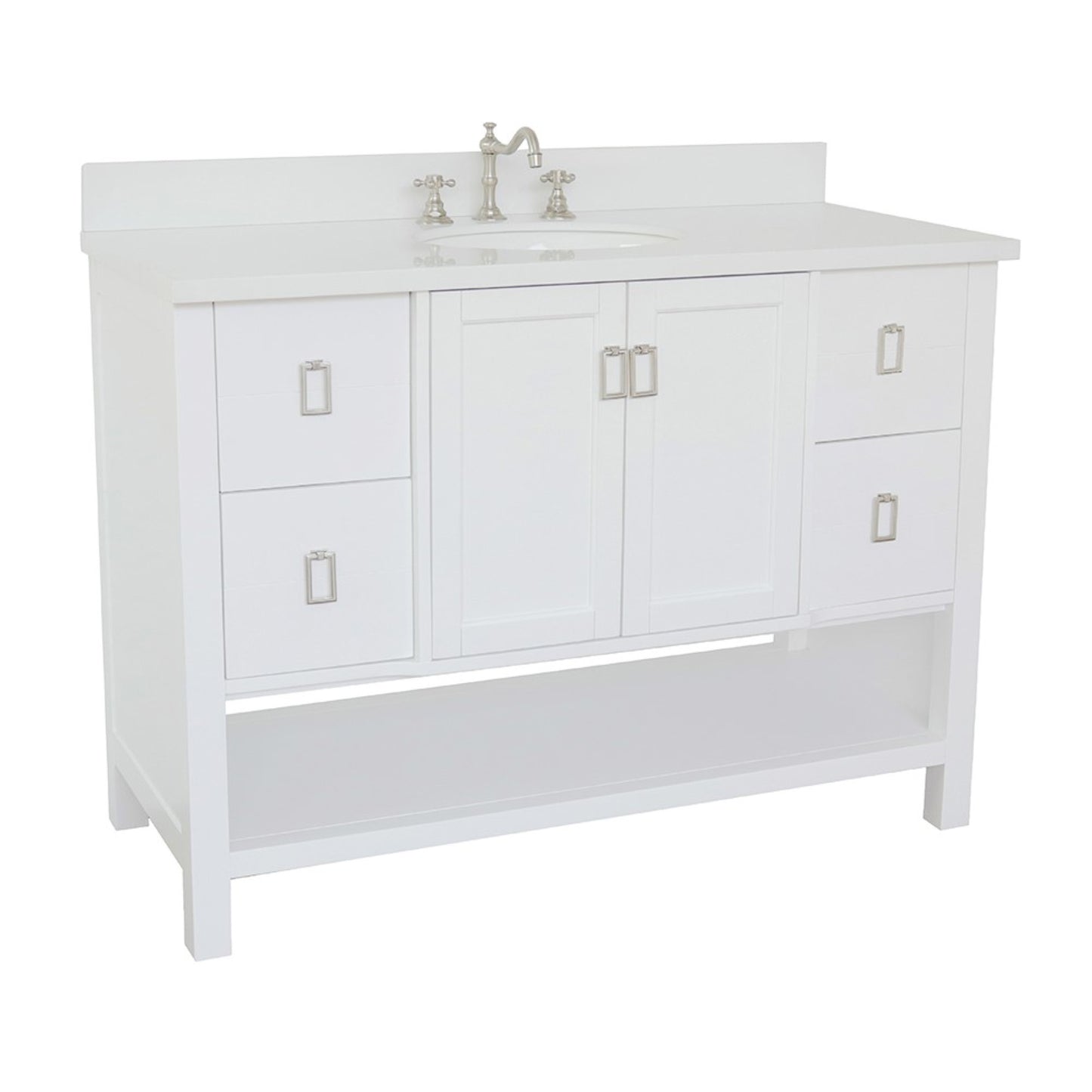 49" Single vanity in White finish with White engineered stone top and oval sink