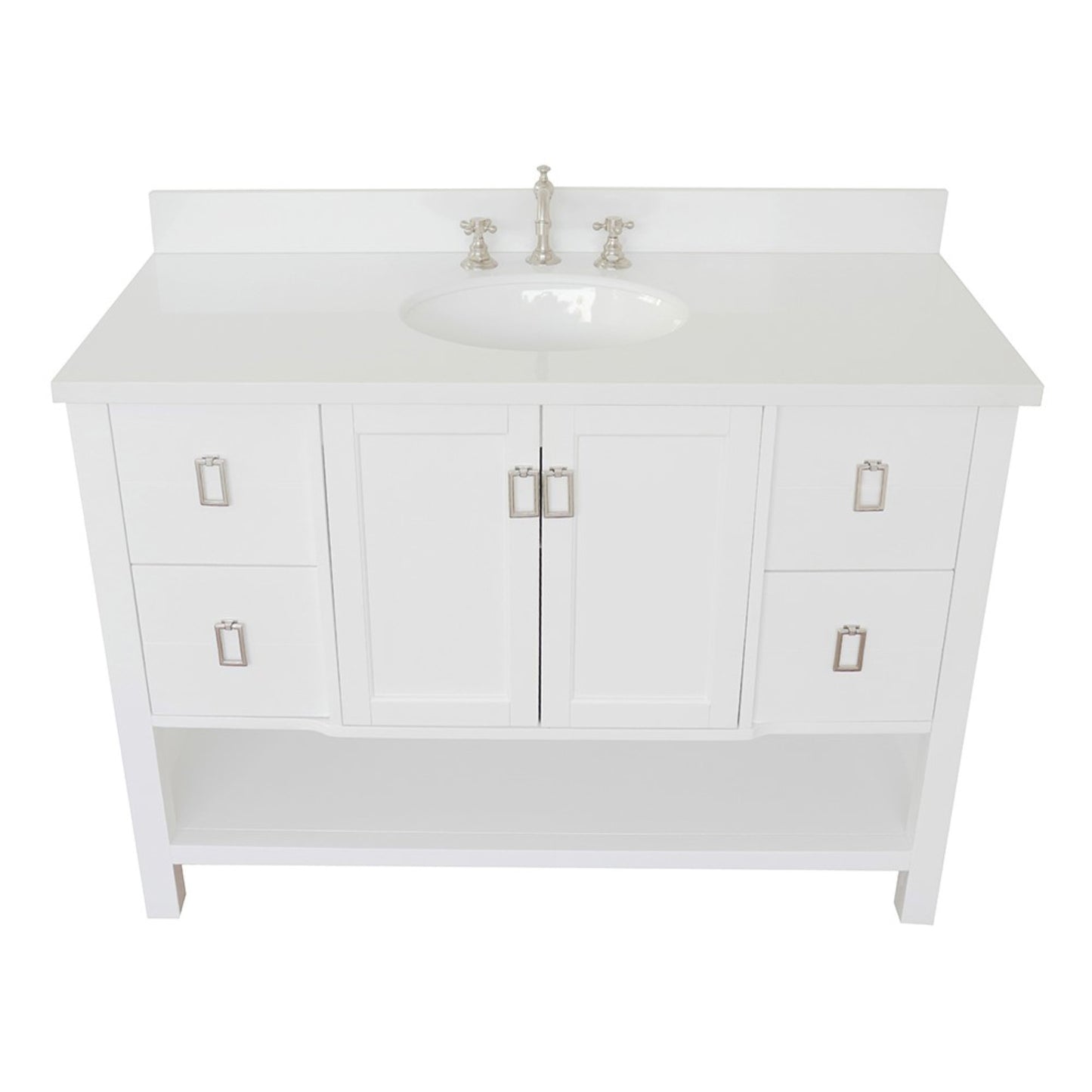 49" Single vanity in White finish with White engineered stone top and oval sink