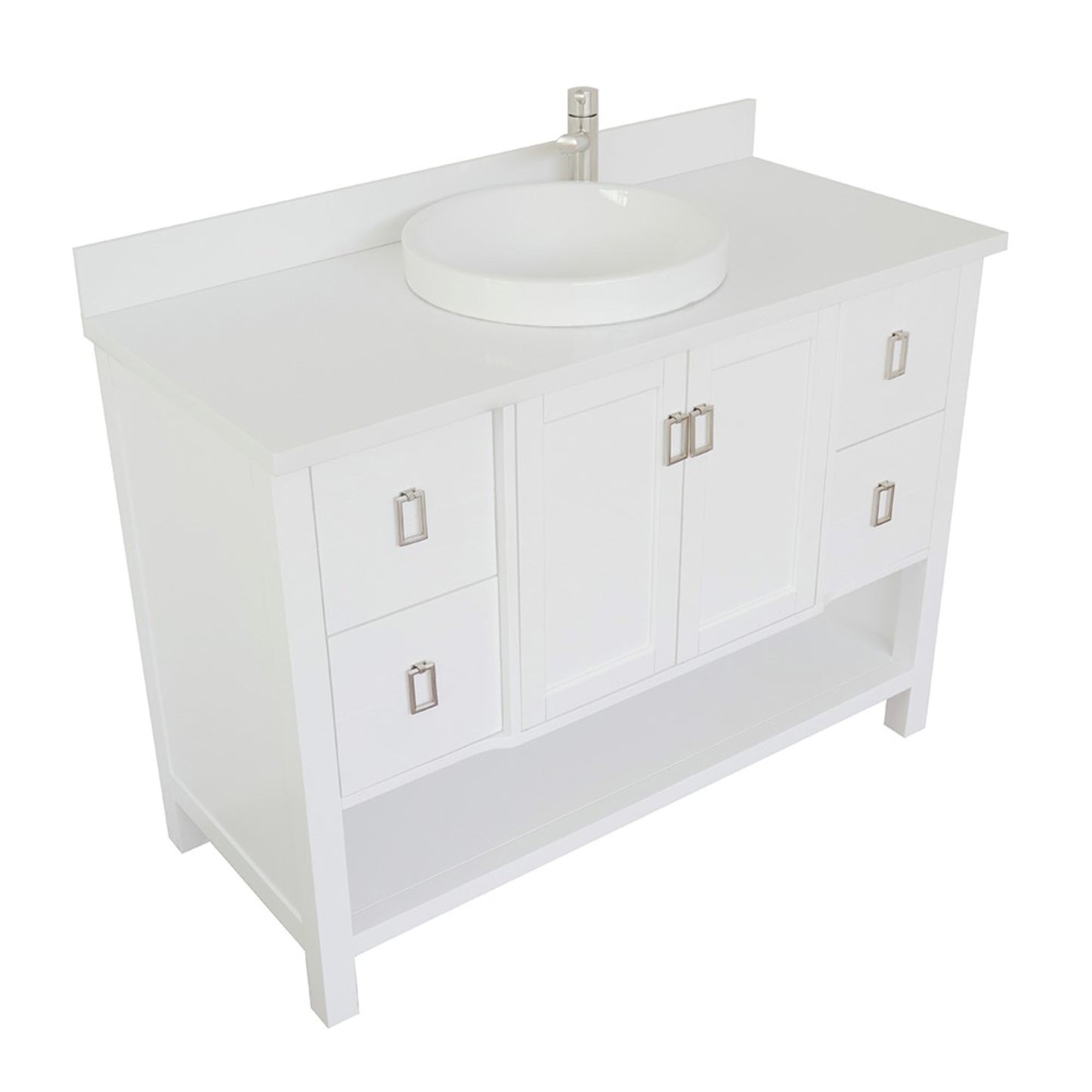 49" Single vanity in White finish with White engineered stone top and round sink