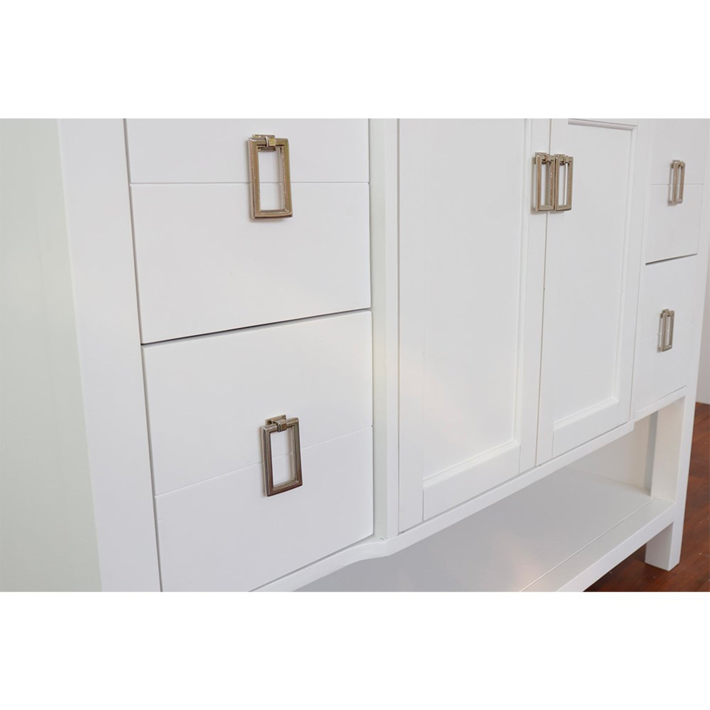 49" Single vanity in White finish with White engineered stone top and round sink
