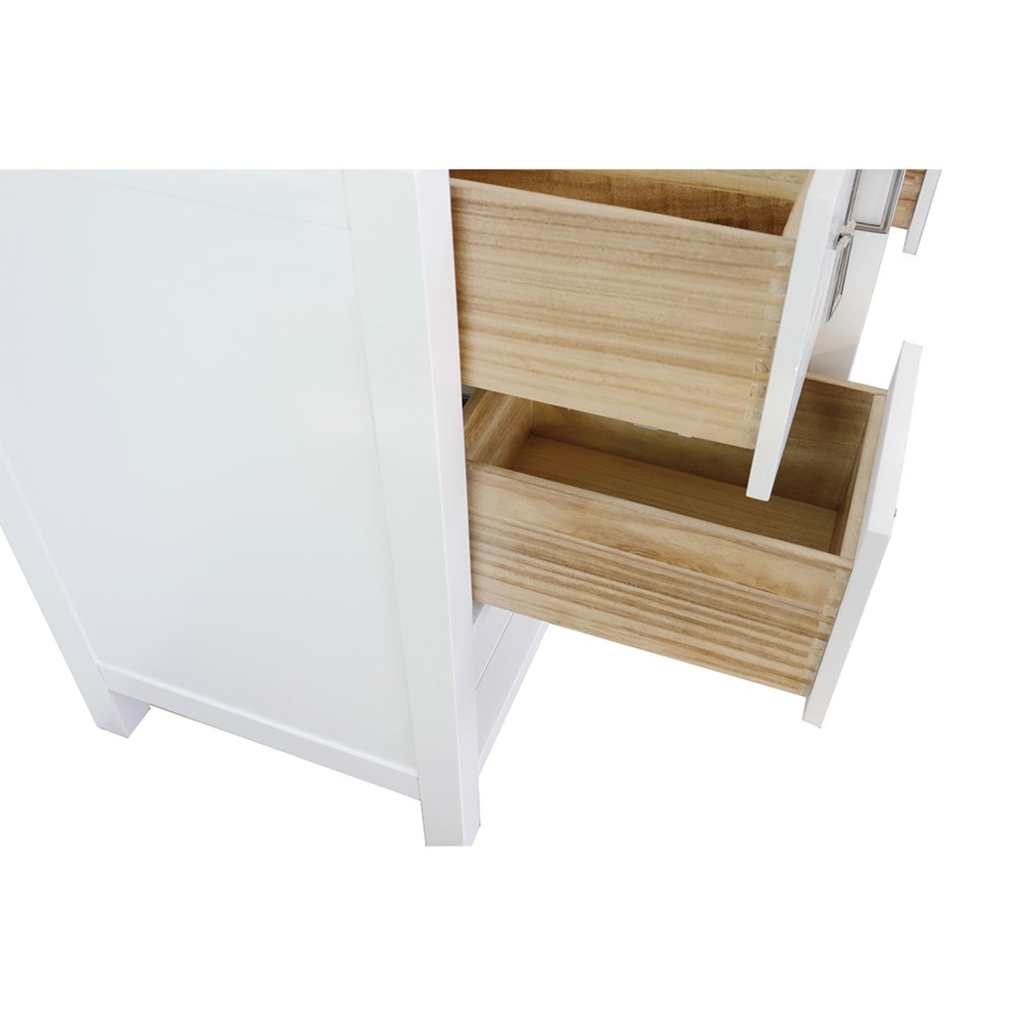 49" Single vanity in White finish with White engineered stone top and round sink