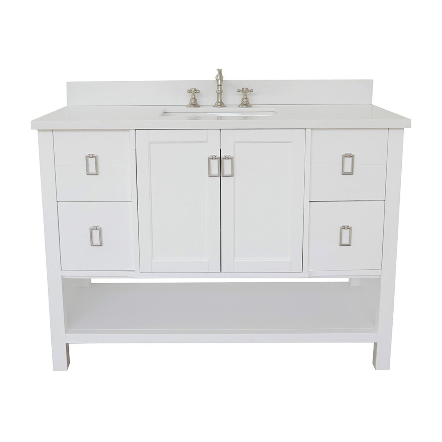 49" Single vanity in White finish with White engineered stone top and rectangle sink
