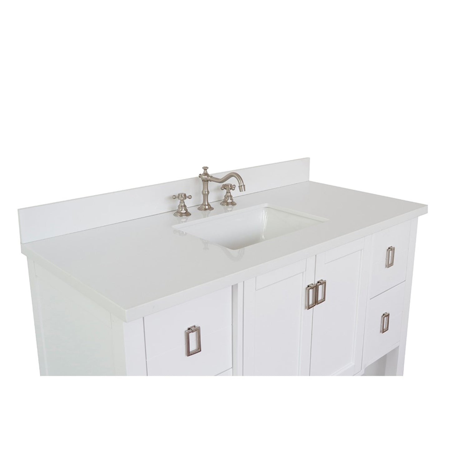 49" Single vanity in White finish with White engineered stone top and rectangle sink