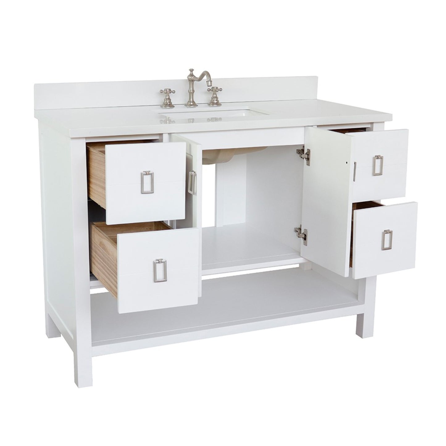 49" Single vanity in White finish with White engineered stone top and rectangle sink