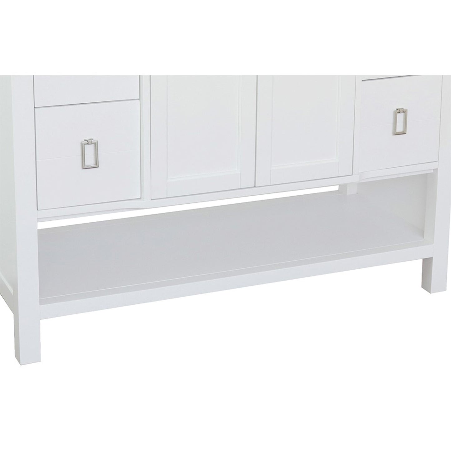 49" Single vanity in White finish with White Carrara top and round sink